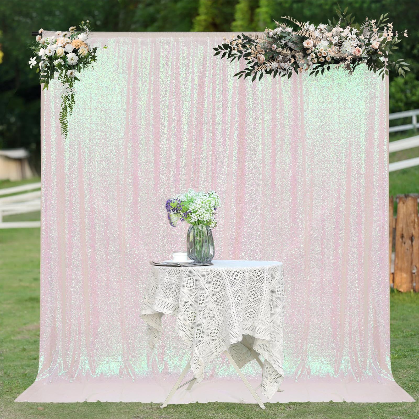 PartyDelight 6ftX7ft Iridescent Sequin Backdrop Curtain Photo Booth for Wedding Party Birthday Decoration.