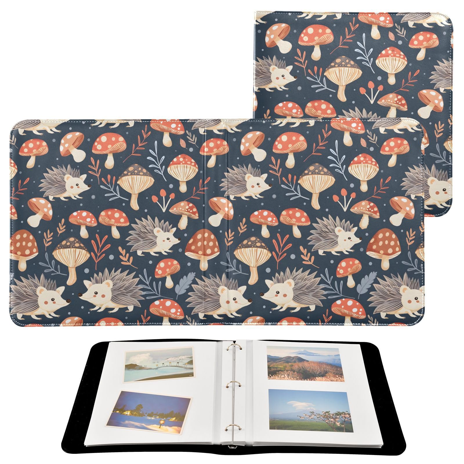 JIPONI Hedgehog Large Photo Album, DIY Leather Cover Scrapbook Albums for 4x6 5x7 6x8 Pictures, Self Adhesive Memory Book for Wedding, Baby, Family