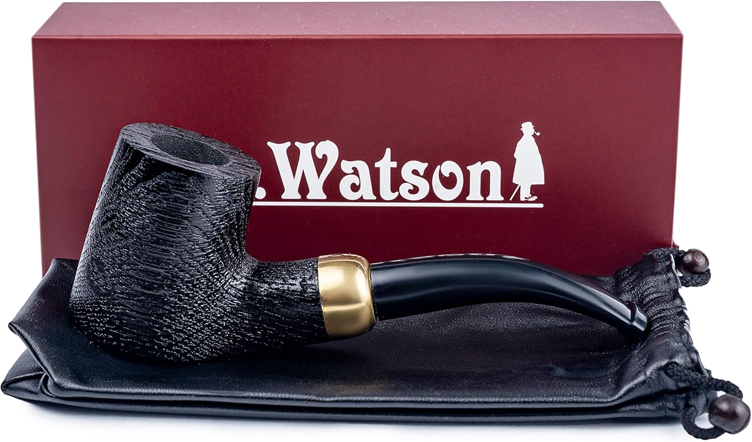 Dr. Watson - Tobacco Pipe, classic Cherrywood shape, Fits 9mm filter, Comes with Pouch, Boxed (Rusticated)