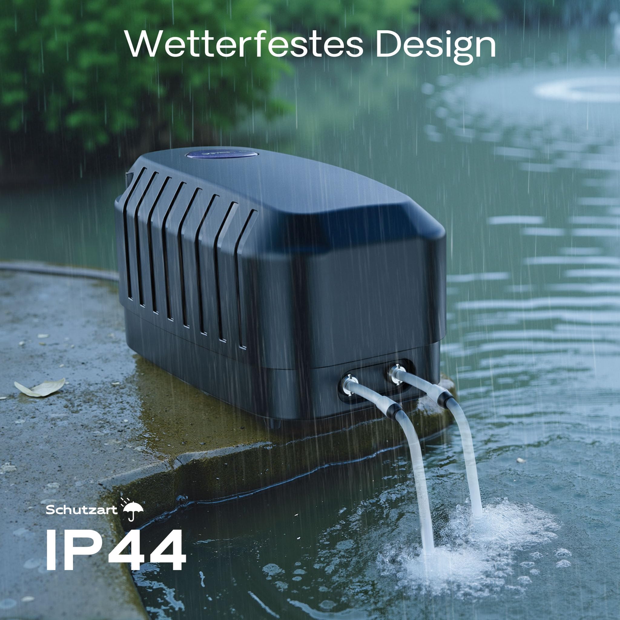 SunSun Cap Sauerstoffpumpe, Luftpumpe für Aquarium und Gartenteich, Teichbelüfter mit Luftausgängen, Belüftungspumpe mit Luftstein und Rückschlagventil