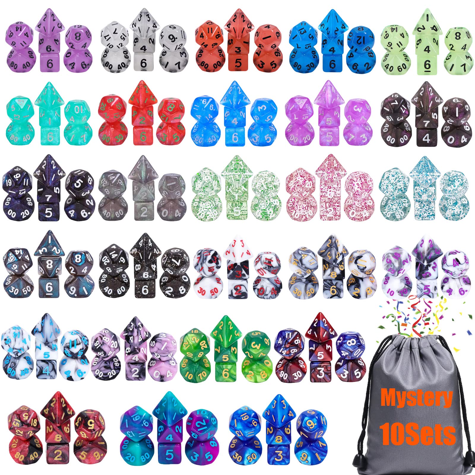 Photo 1 of 10 Sets Random Assortment Polyhedral RPG Mini Dice (70pcs),Surprise Mystery Mini Dice Set,10mm Mini DND Magic The Gathering Dice Set for MTG,RPG,D&D Dungeons and Dragons Role Playing Game