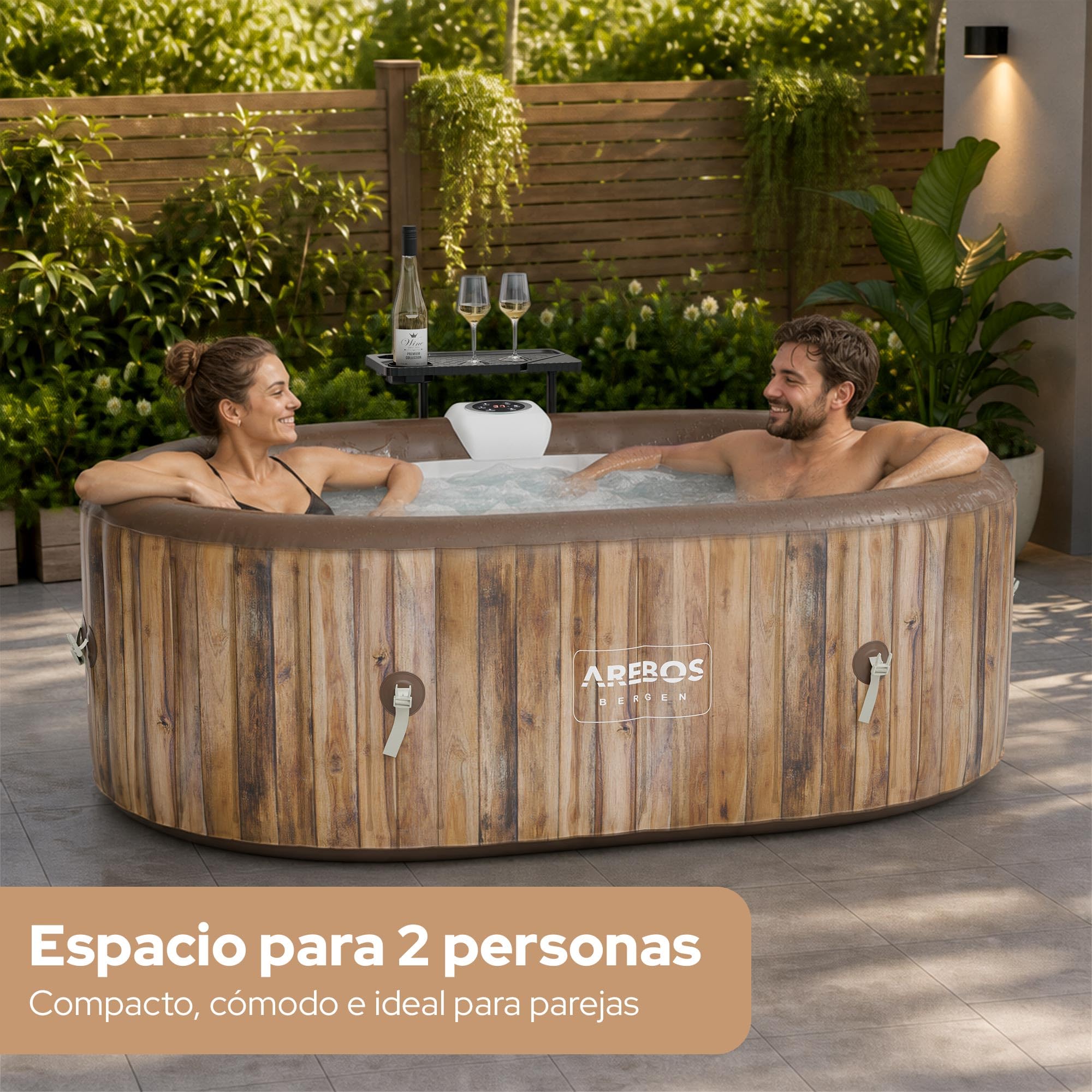 Arebos Whirlpool | SPA Hinchable | Interior y Exterior | 190x120 cm Ovalado | 2 Personas | 90 chorros de Masaje | con calefacción | 550 litros | Incl. Cubierta | Bubble SPA & Wellness Massage