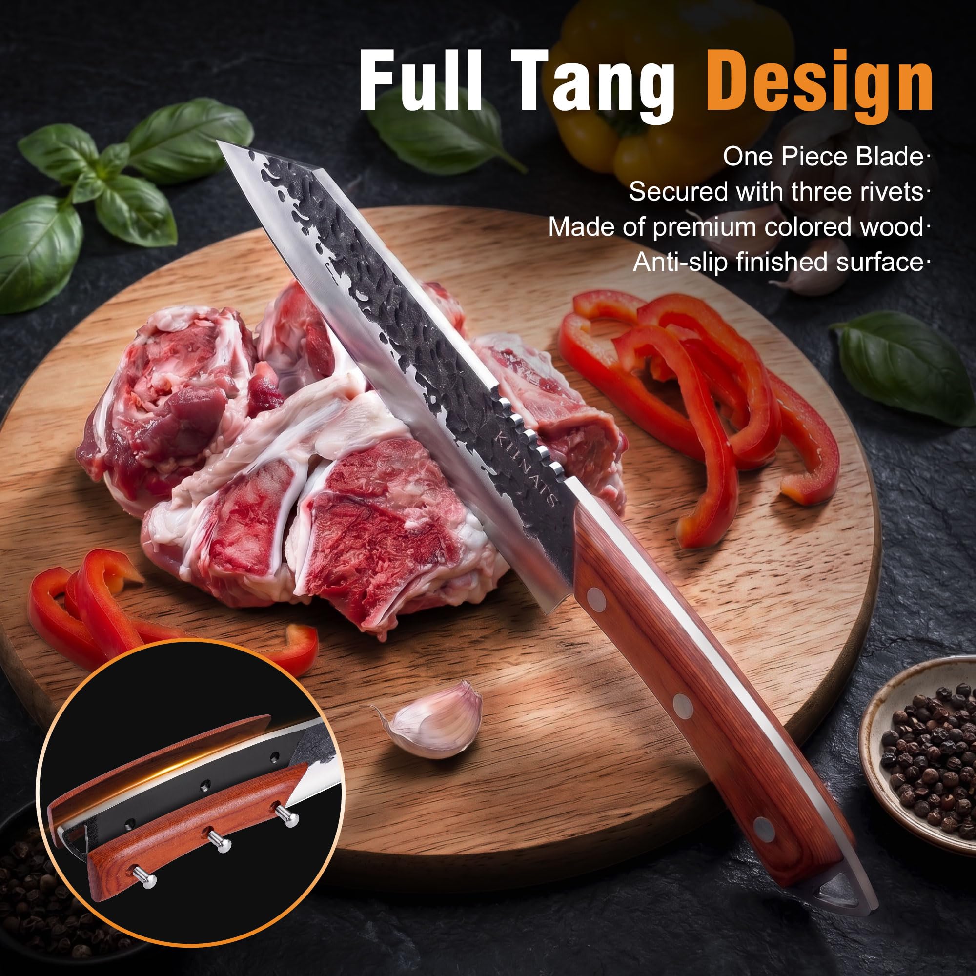 KITNATS Butcher Knife Set, 3PCS Hand Forged Full Tang BBQ Knife Set — Amazon image 3