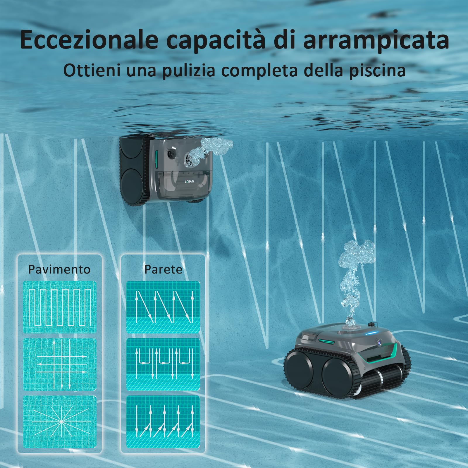 WYBOT C2 Vision AI Telecamera Robot Piscina Cordless con Batteria, Robot Piscina pareti e Fondo, filtrazione a Due Strati, aspirazione Potente, per Piscine interrate Fino a 180㎡(Grigio-Verde)