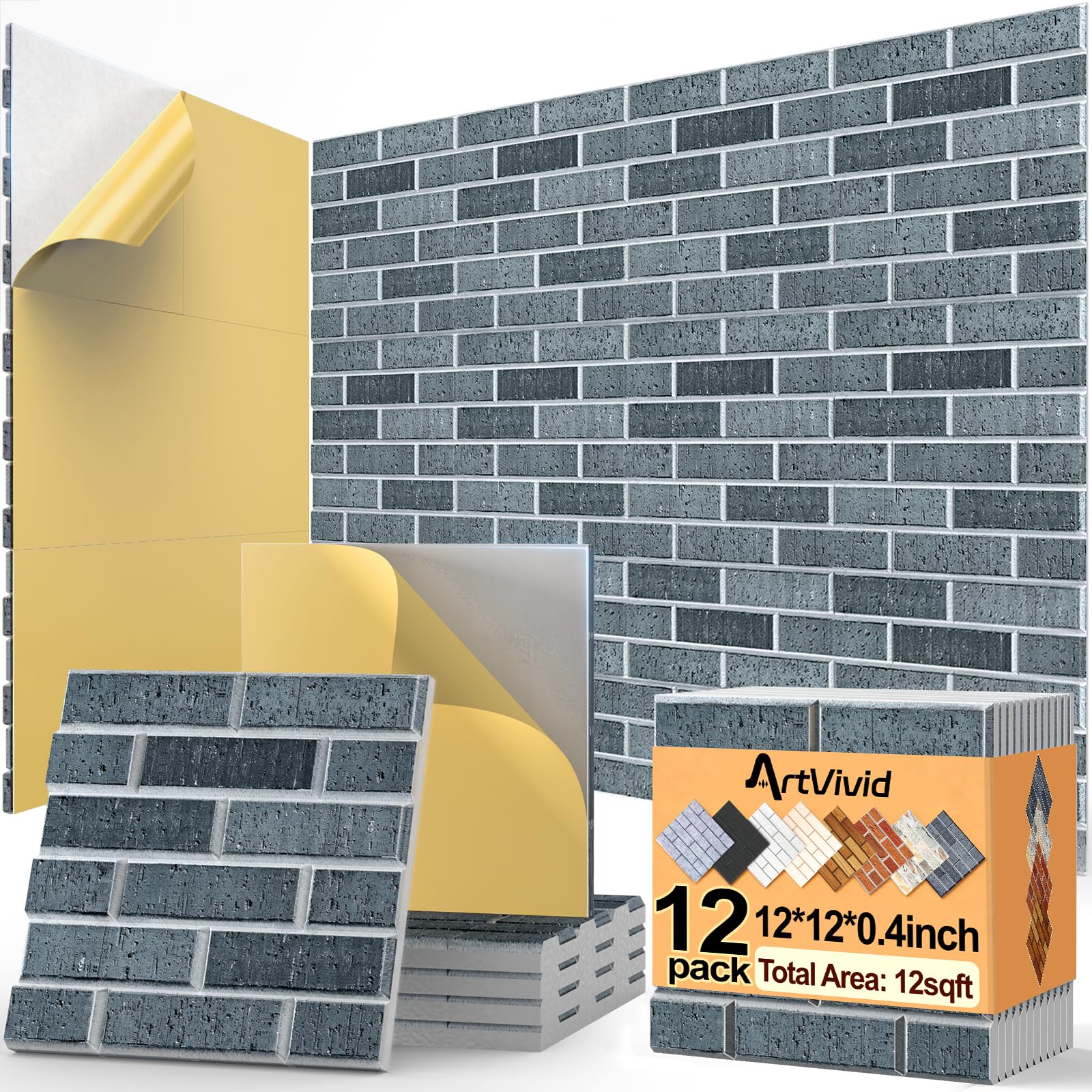 ArtVivid 12Pack Acoustic Panels, Brick Pattern 12 Pack Brick, Lime Black