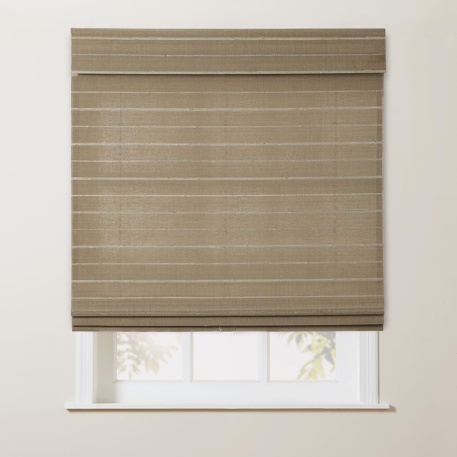 TWOPAGES Custom Roman Shade Cordless, Natural Woven Bamboo Blind with Valance for Indoor Windows, Pale Khaki, 1 Shade