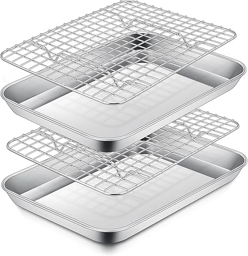 P&P CHEF - Juego de bandejas para horno tostador y estante de 9 pulgadas, mini tostador de acero inoxidable y estantes para hornear para galletas de P&P CHEF - Juego de bandejas para horno tostador y estante de 9 pulgadas, mini tostador de acero inoxidable y estantes para hornear para galletas de