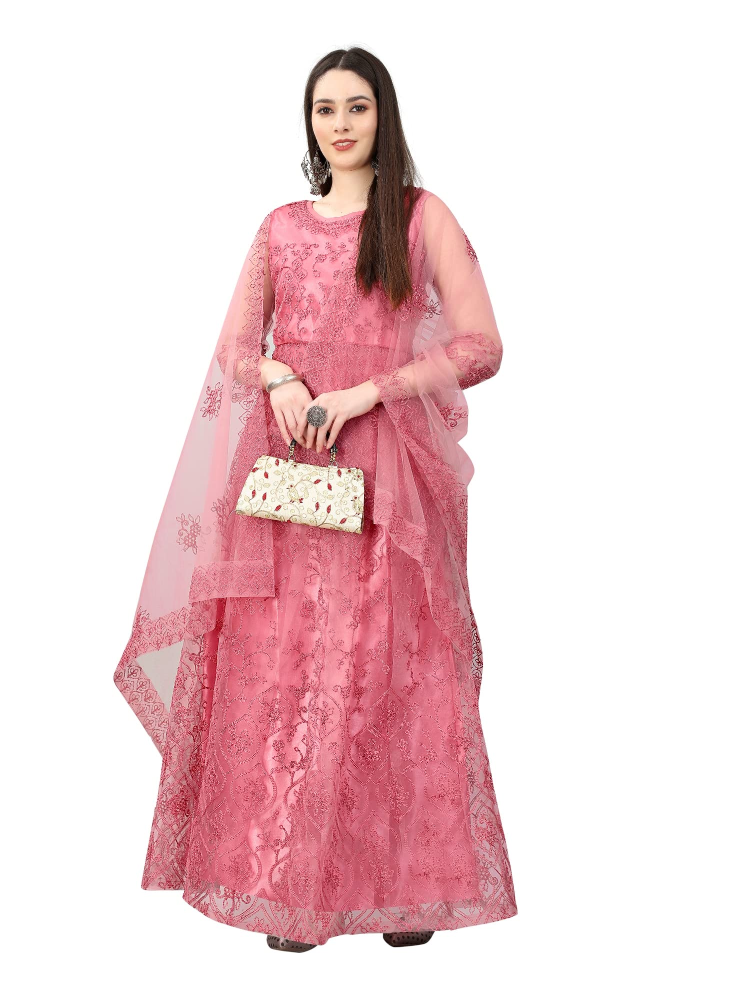 JULEEWomen's Net Embroidered Semi-Stitched Gown Tulsi Gown