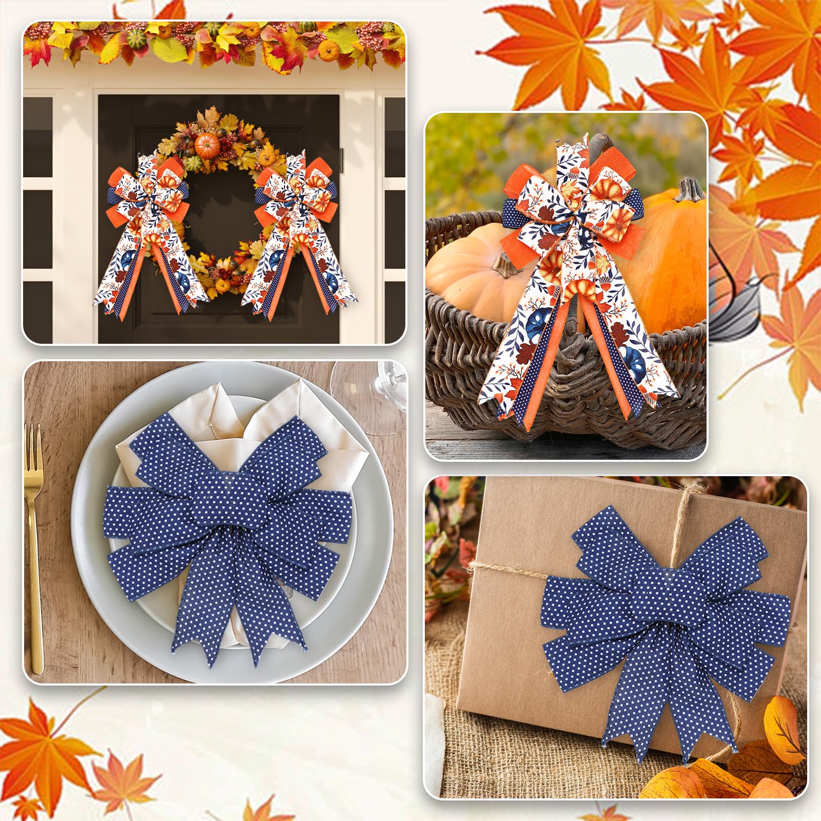 Fall Wired Edge Ribbon - 2.5 Inch Blue Watercolor Pumpkin Sunflower Decor