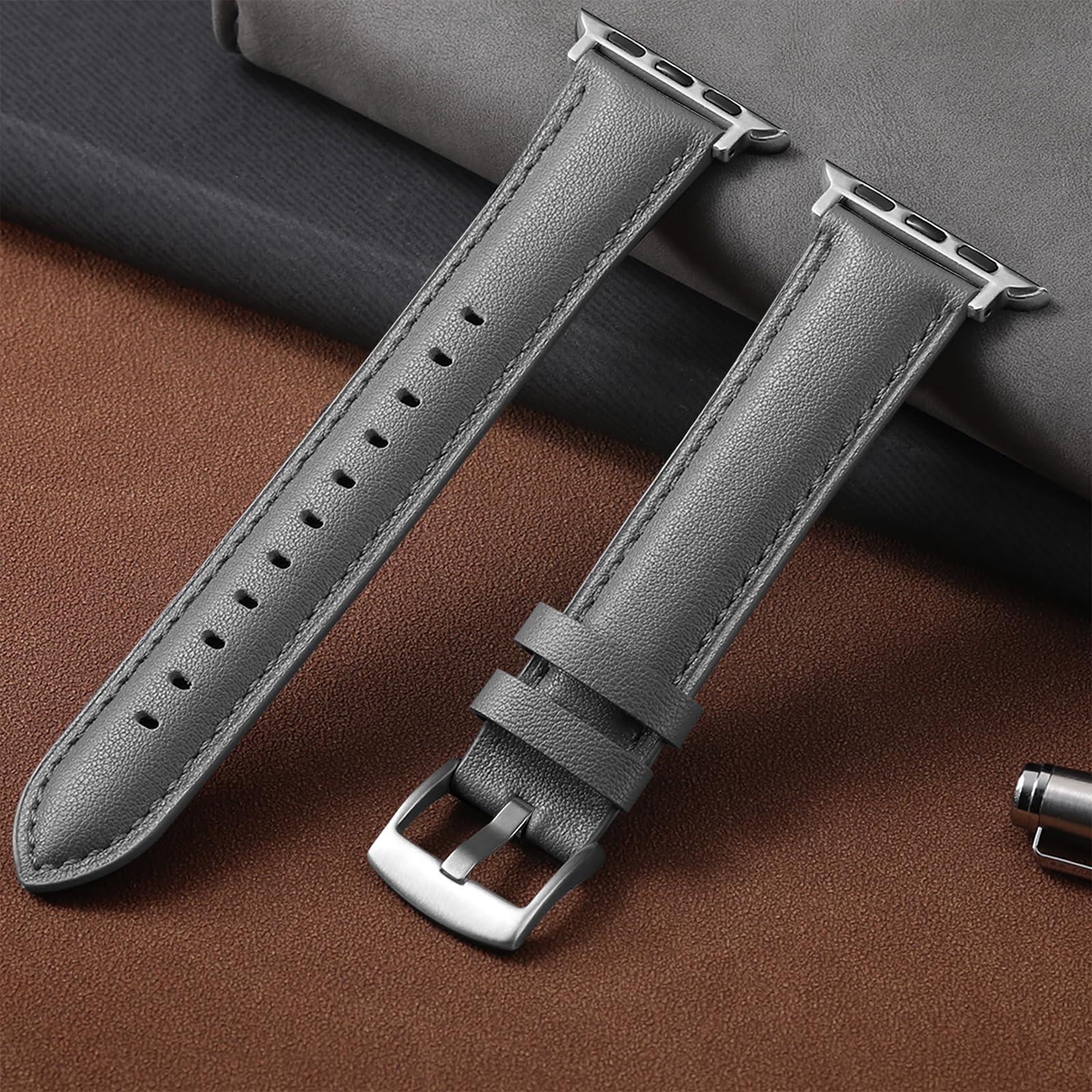 Laffav Skórzany pasek kompatybilny z Apple Watch 38 mm, 40 mm, 41 mm, 42 mm, 44 mm, 45 mm, 49 mm, dla kobiet i mężczyzn, klasyczny pasek zastępczy do Apple Watch iWatch serii 9, 8, 7, 6, 5, 4, 3, 2,