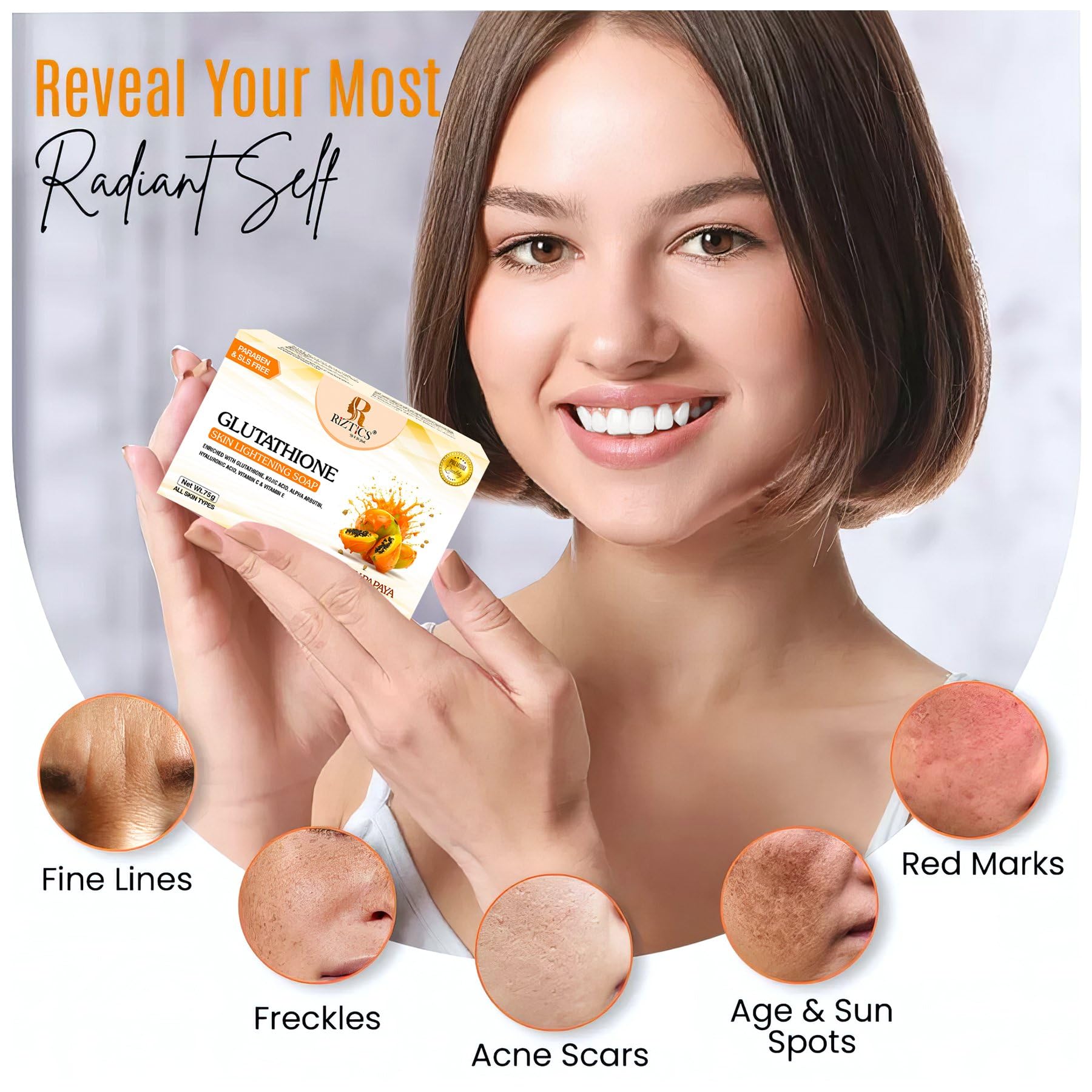 l-glutathione on soap with Kojic & Vitamin C for Tan Removal, Fade Spots & Even Skin First Lady Glutawhite+ Egyptian Brightening