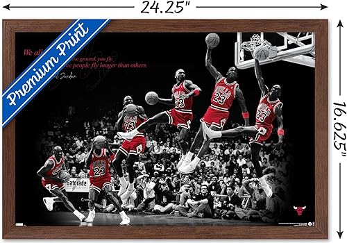 Miniatura 3 de Trends International Michael Jordan - Póster de pared con mosca, 14.725 x 22.375 pulgadas, versión enmarcada de caoba