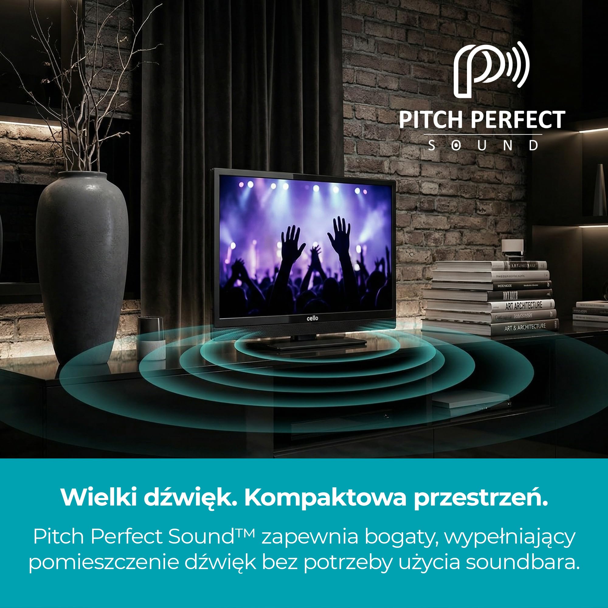 Cello CTRAV-16TZ Traveller 16" 12 V Smart TV z Tizen OS, Cloud gaming,Bluetooth, Pitch Perfect", idealny do kamperów, samochodów ciężarowych i łodzi, potrójnych tunerów