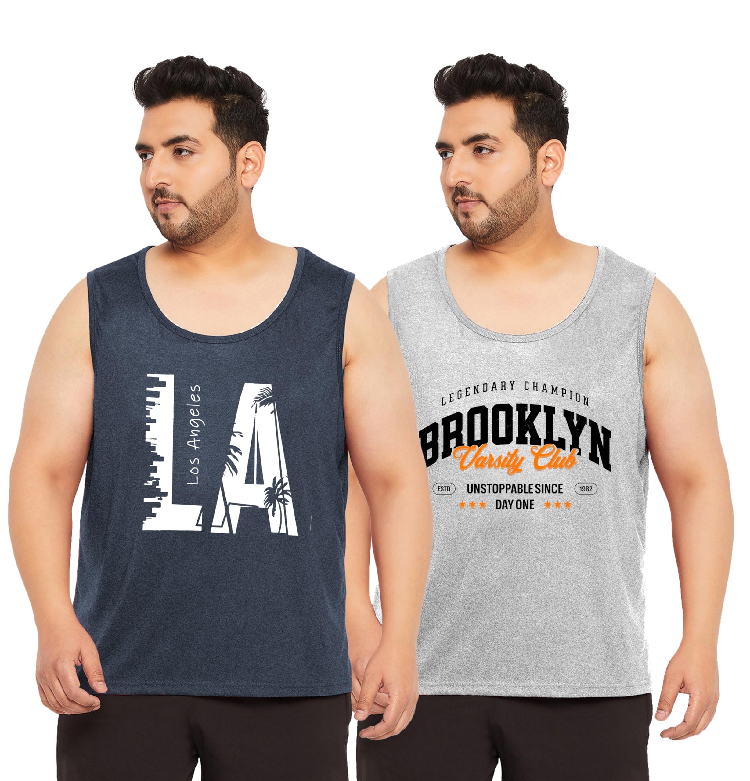 West Gate Clothing Cotton Printed Plus Size Vest for Men | Round Neck, Regular Fit, Sleeveless Plus Size | Men's Tank Top | 3XL, 4XL, 5XL | Perfect for Workouts Gym | Grey | Combo Pack of 2-picture-16
