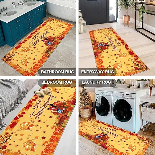 Miniatura 6 de Falflor Alfombra de pasillo de otoño antideslizante para pasillo de cocina, patrón de hojas de arce, alfombra de piso para entrada, alfombra de área