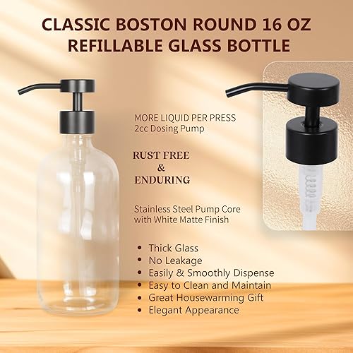 Miniatura 4 de Juego de 5 dispensadores de jabón de cocina de 16 onzas con bomba de acero inoxidable, bandeja de cemento, cepillo para fregar platos para