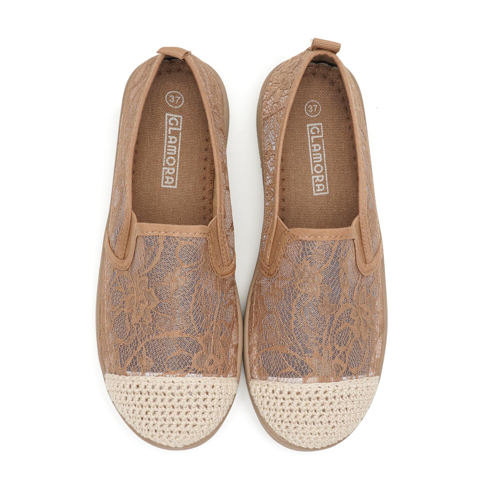 GLAMORA Damen Mokassin Spitze Slipper Espadrilles Plateau Atmungsaktiv Sommer Schuhe Leicht Bequem Slip On Halbschuhe Flach Komfort Flexible Sohle