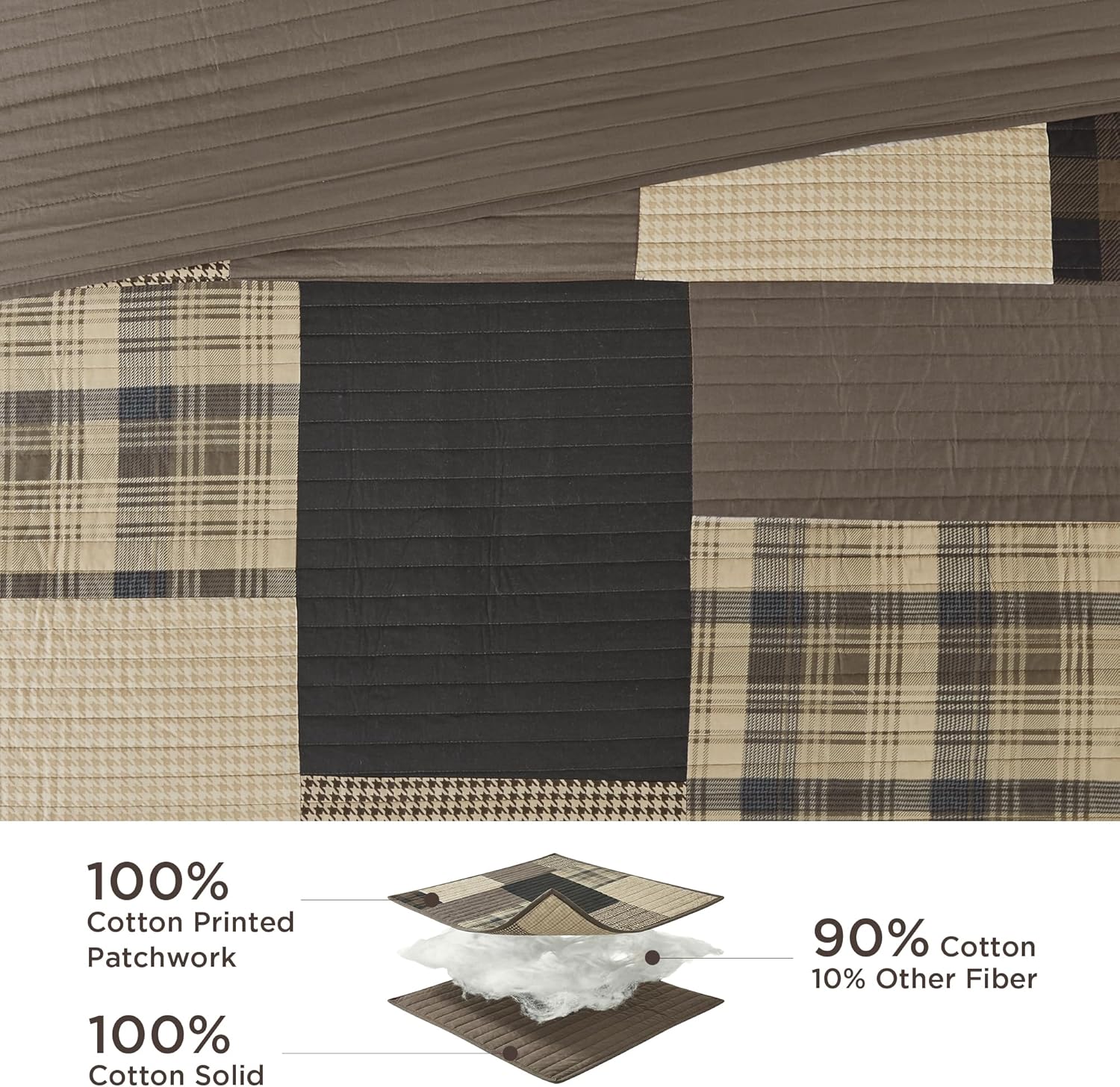 Woolrich Winter Hills Reversible Quilt Set - Cottage Styling Reversed to Solid Color, All Season Lightweight Coverlet, Cozy Bedding Layer, Matching Shams, Oversized Full/Queen, Plaid Tan 3 Piece - Image 3