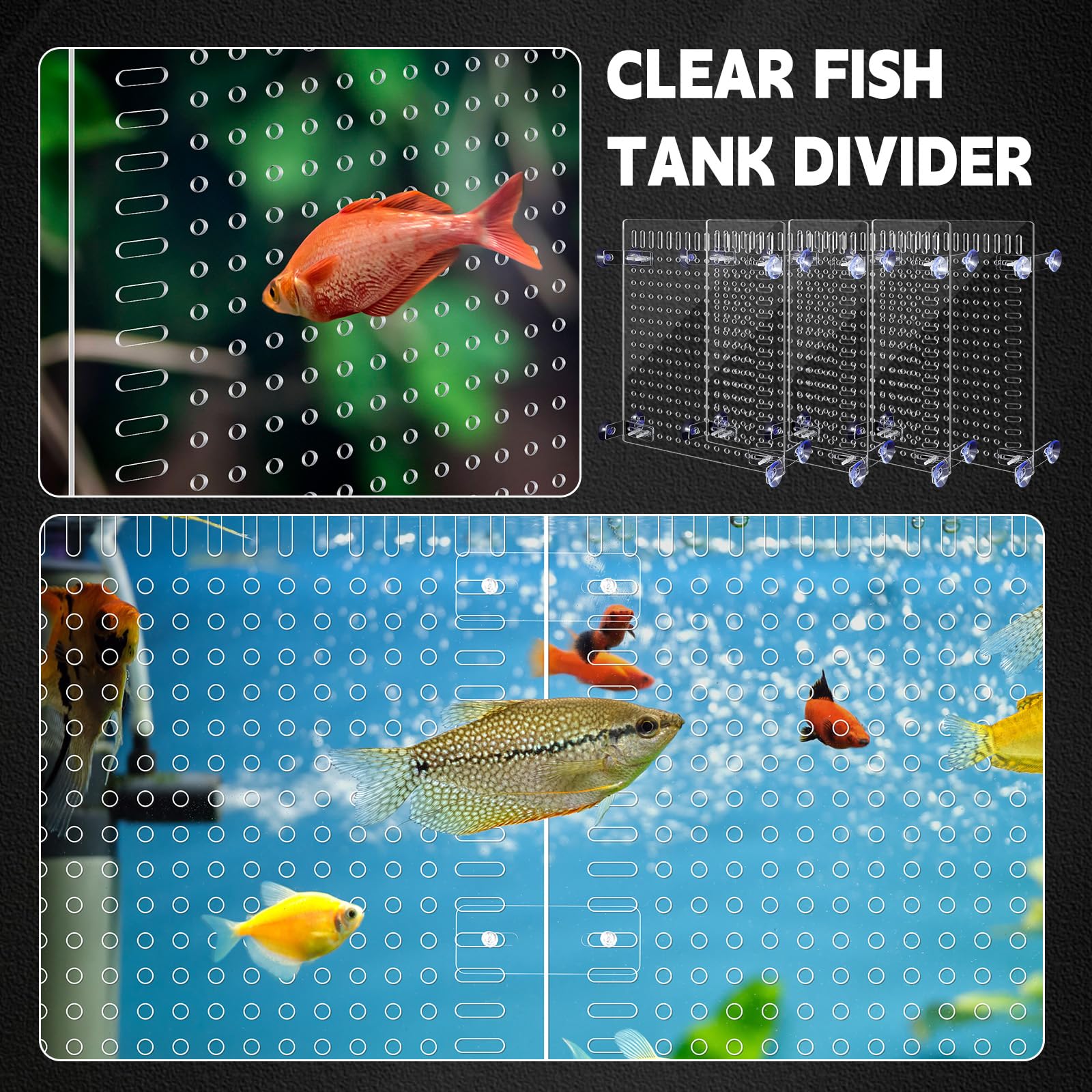 Nuanchu Lot de 4 séparateurs d'aquarium en acrylique de 29,5 x 24,9 cm avec ventouses, accessoires pour aquarium de 10/100/127/170/170/190/300/500 gallons