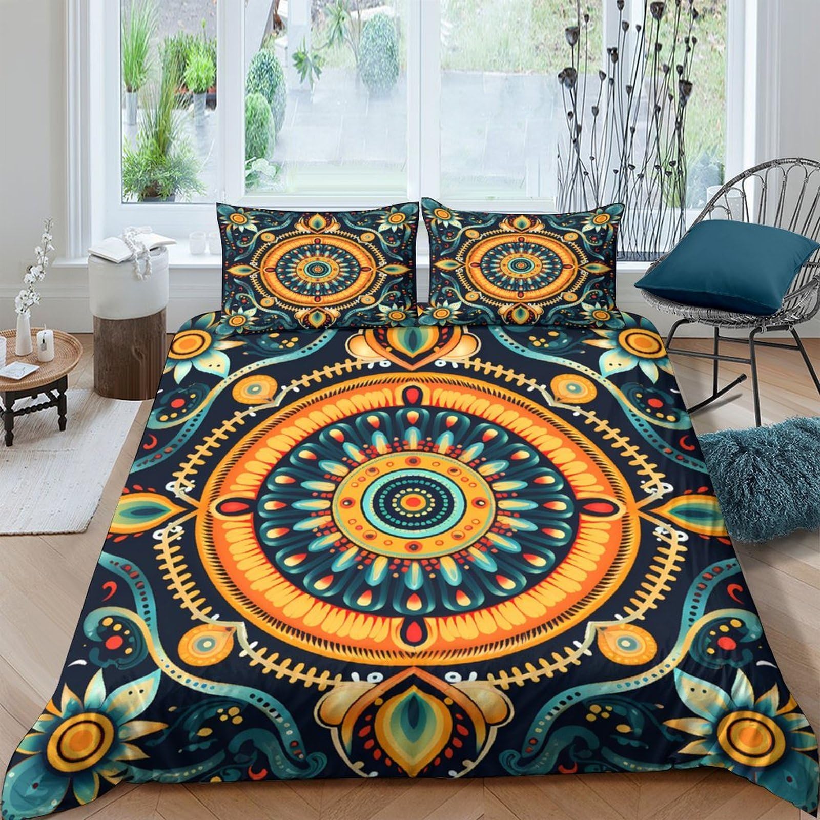 Ctjqhvkz Style-5 3D Printed Mandala Boho Fitted Sheet Microfiber Soft Breathable Ethnic Abstract Mattress Cover Bedroom Dorm Mattress Protector Single（135X200cm）