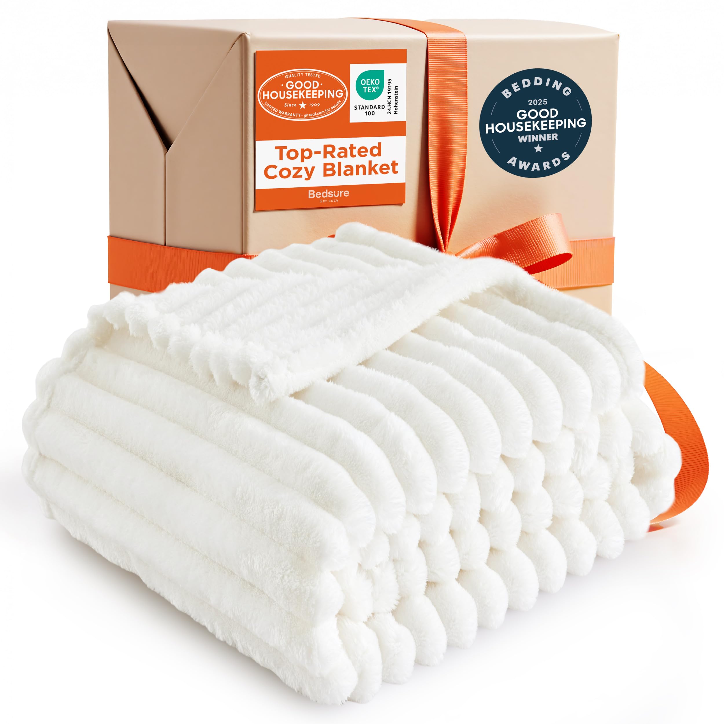 Bedsure GentleSoft White Throw Blanket for Couch - Cozy Blanket for Women, Cute Fleece Throw for Girls, Christmas Birthday Gifts for Women Men Teen, Room Home Boho Fall Decor, Off White, 50x60 InchesOEKO-TEX STANDARD 100