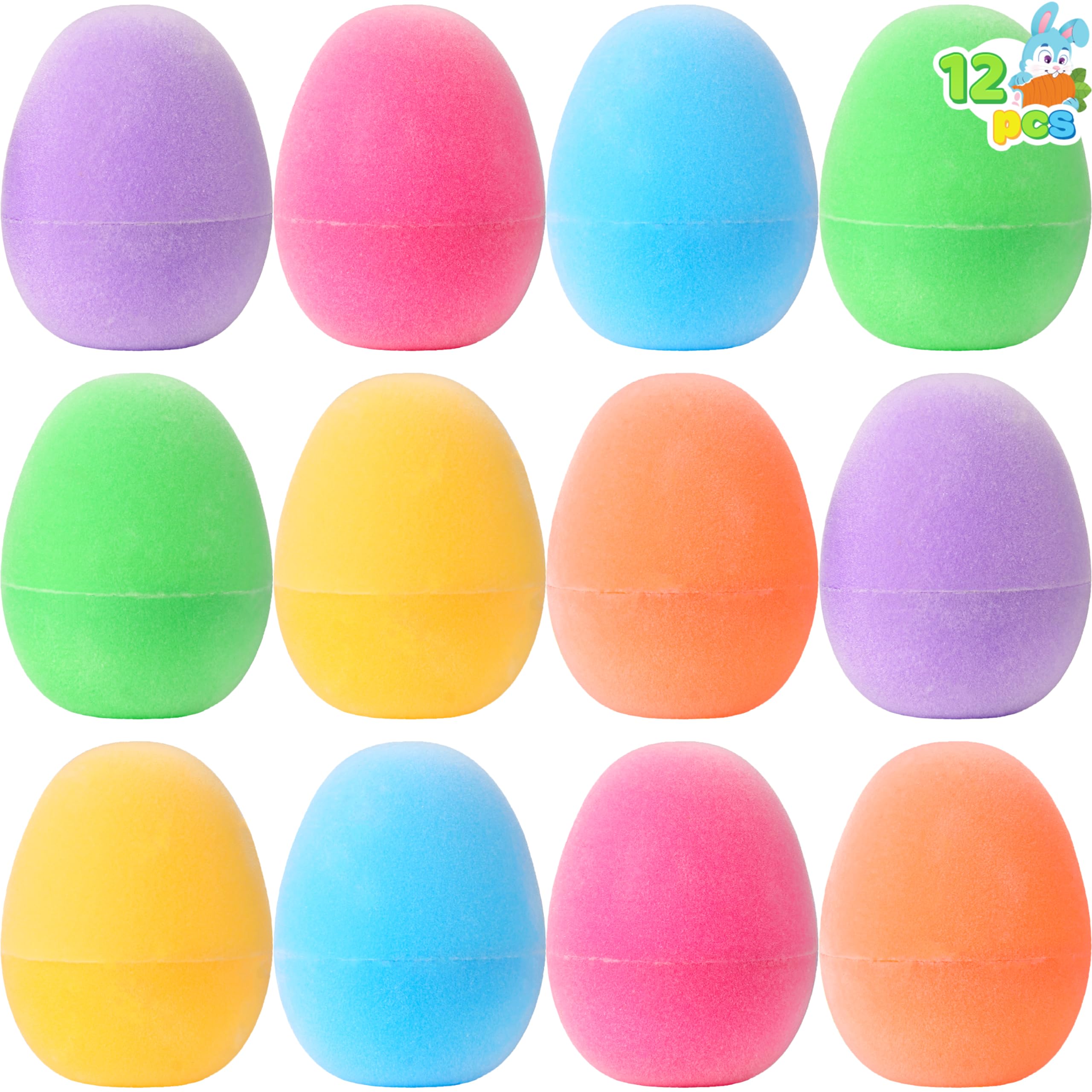 JOYIN12 Pcs Easter Eggs, 2.3” Plastic Flocked Eggs, Soft Surface Empty Eggs Fillable for Easter Eggs Hunt, Baskets Stuffer Filler, Egg Toddler Gifts, Classroom Prizes, Party Favors
