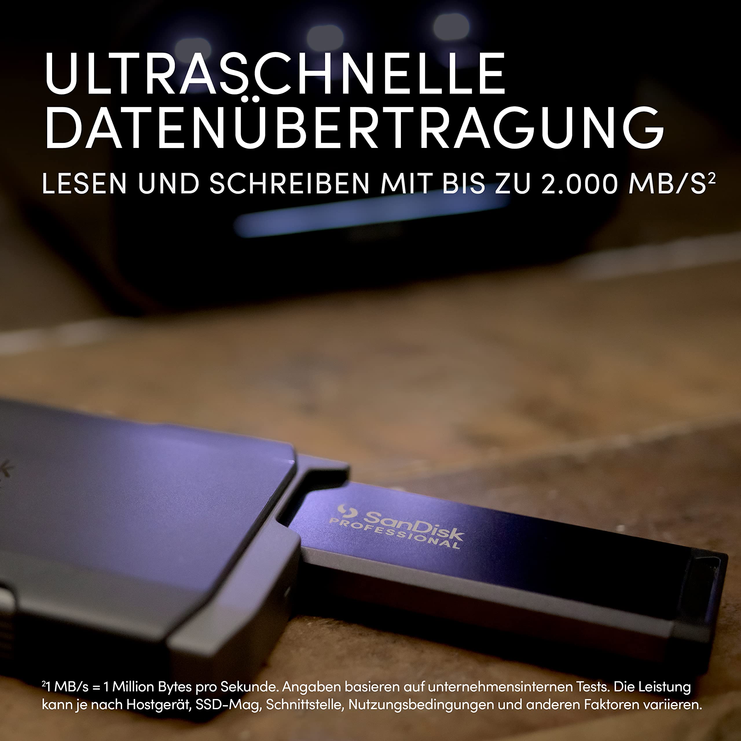 SanDisk PROFESSIONAL PRO-BLADE TRANSPORT 2 TB (mobile Premium-SSD für schnelle, modulare Workflows, USB 3.2 Gen 2x2, 2.000 MB/s Lesen/Schreiben)