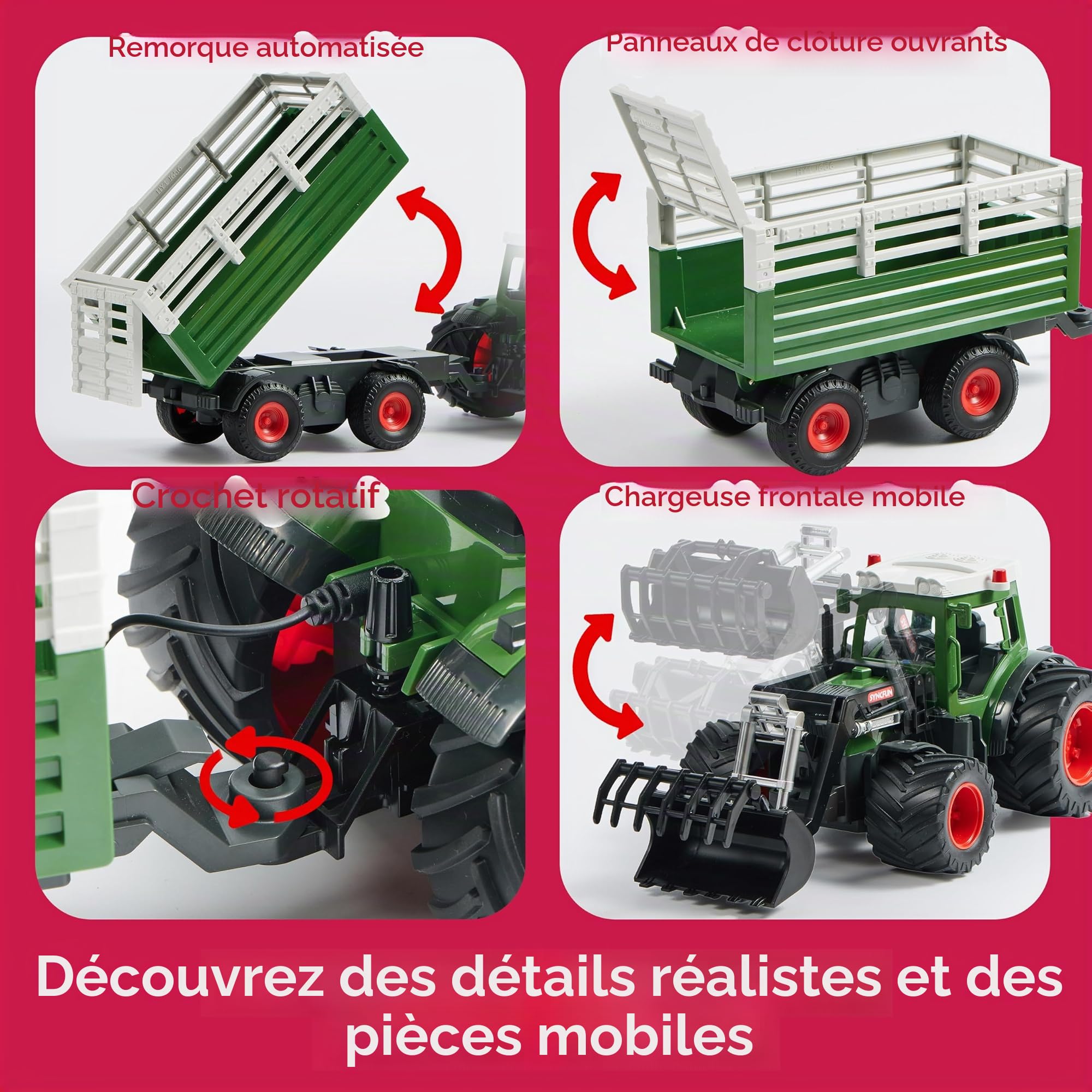 SYNCFUN Ensemble de Jouets Tracteur télécommandé Grand véhicule agricole avec remorque, Chargeur, lumières et Sons