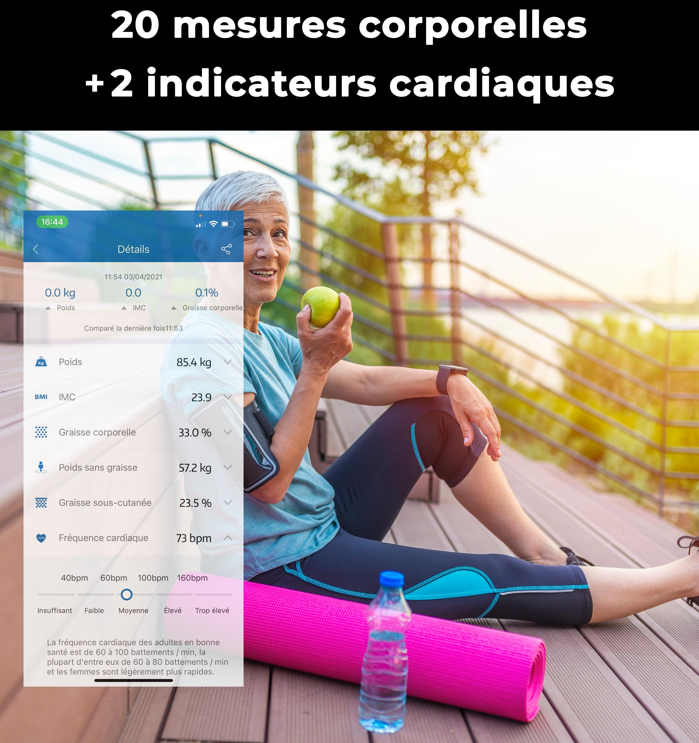 LITTLE BALANCE 8838 IC-X4-Visio, Pèse Personne, Ecran XXL couleur, Balance Impédancemètre Connecté, Pèse-personne Intelligent avec application, Sans Pile USB-C, 4 électrodes, 22 mesures, 180 kg/50 g