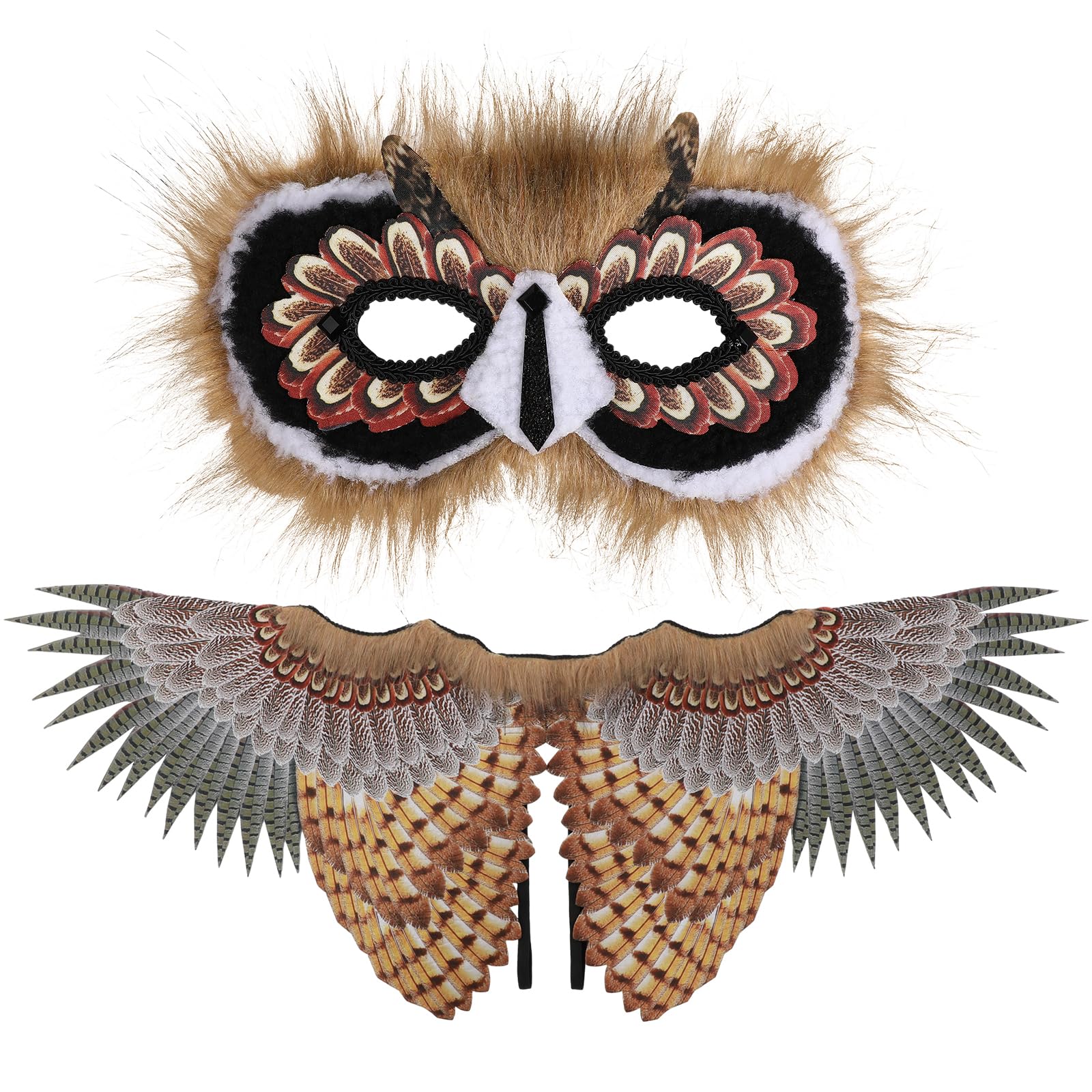 jojofuny Owl Mask Wing Costume Set for Kids: Cosplay Animal Wing and Bird Eye Masks Costume for Halloween Masquerade