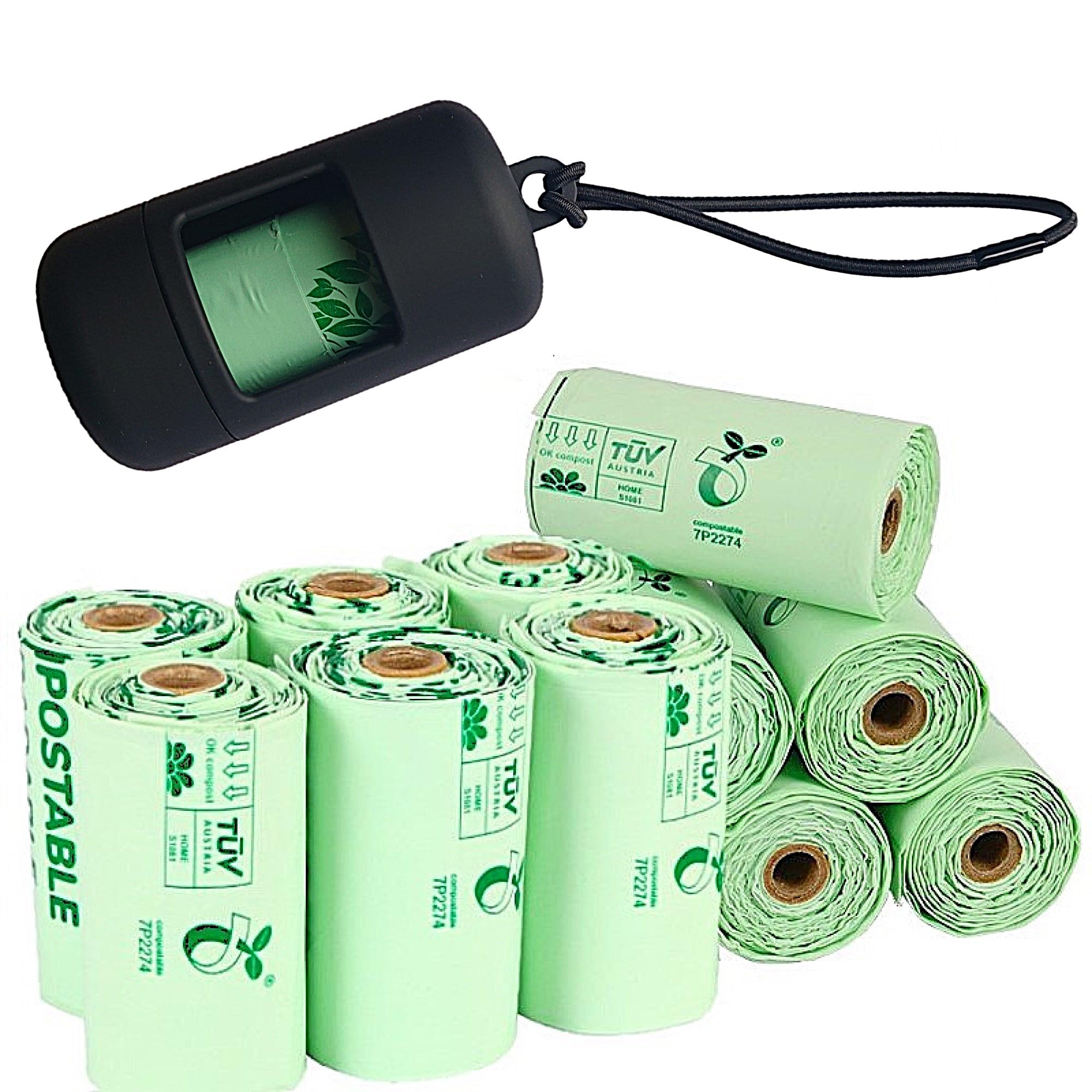 Biodegradable Dog Poop Bags,120 (12 Rolls) with Tie Handles, Certified Compostable Cornstarch Bags, Extra Strong, Includes Bag Holder Dispenser, Eco‑Friendly, By Barkingly.