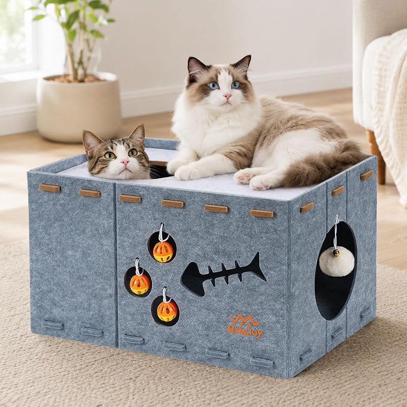 Casa Caverna para Gatos em Feltro com Sino, Dobrável, Cinza Nxwjoy CHC2601