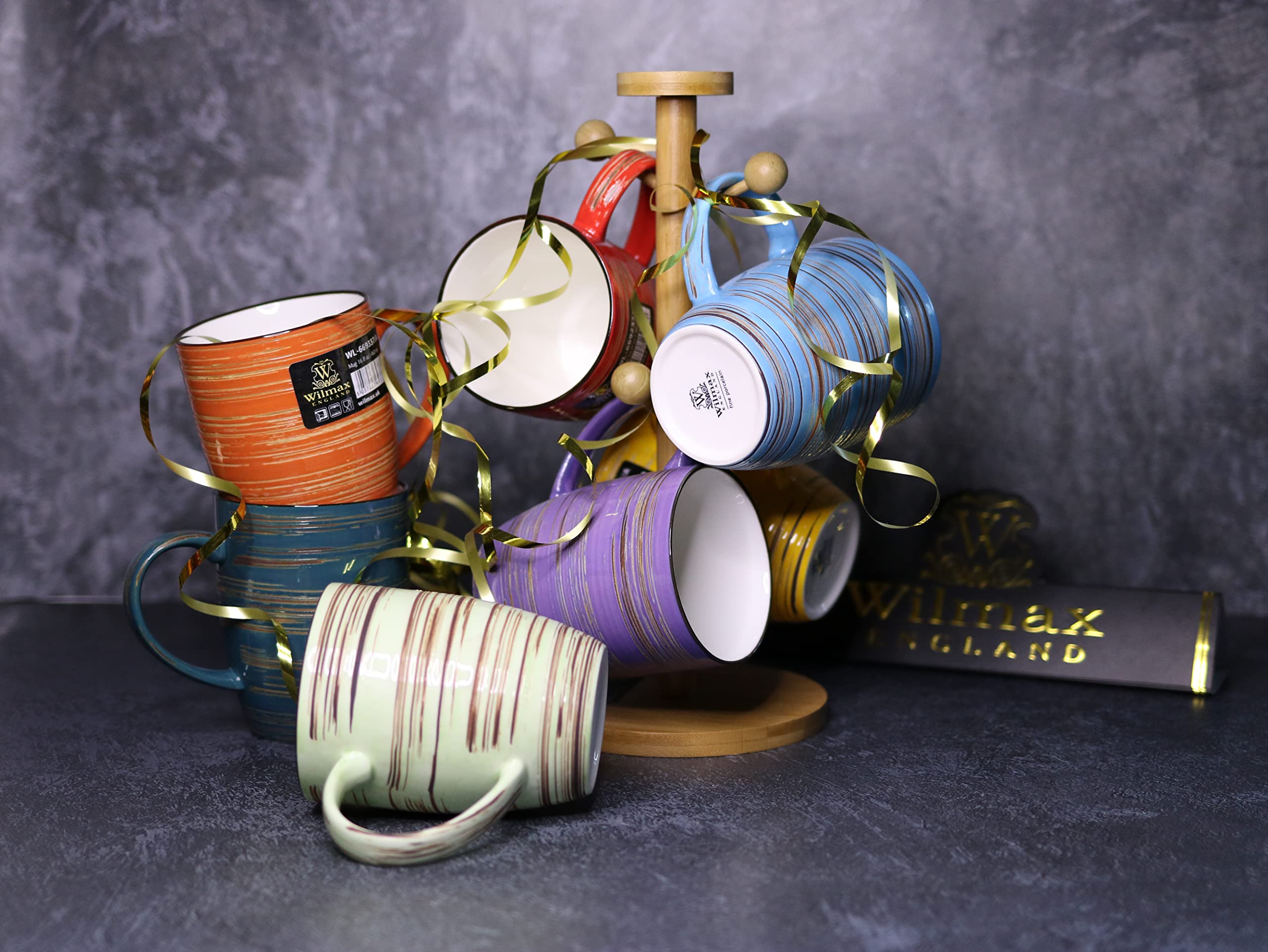 Wilmax | SPIRAL Becher | 6er-Set | Fassungsvermögen: 460 ml Becherset | Modernes Design | Widerstandsfähig gegen Beschädigungen | Spülmaschinenfest | Kann in die Mikrowelle gestellt werden | Bunt