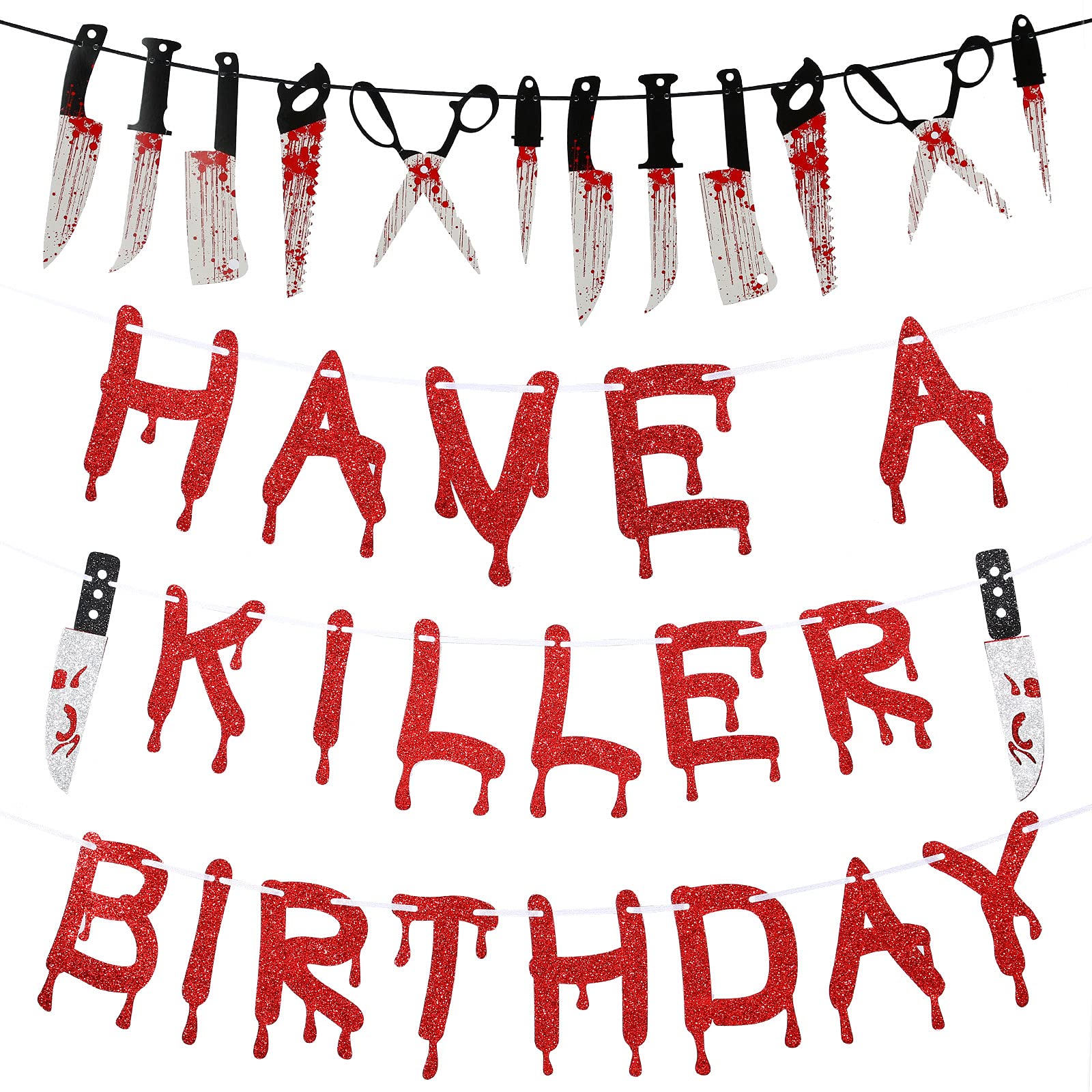 Halloween Horror Geburtstag Banner – Pennywise & Totenkopf Design, Mit Kuchen-Topper – Grusel-Party Deko