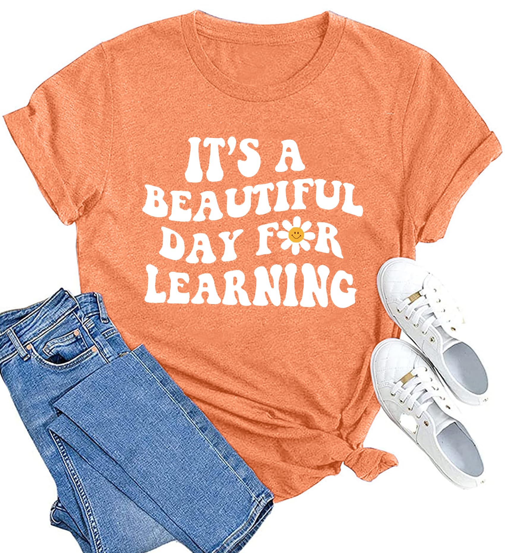 Women Teacher Life Shirt Teacher Gift Short Sleeve Shirts It s a Beautiful Day for Learning T-Shirt