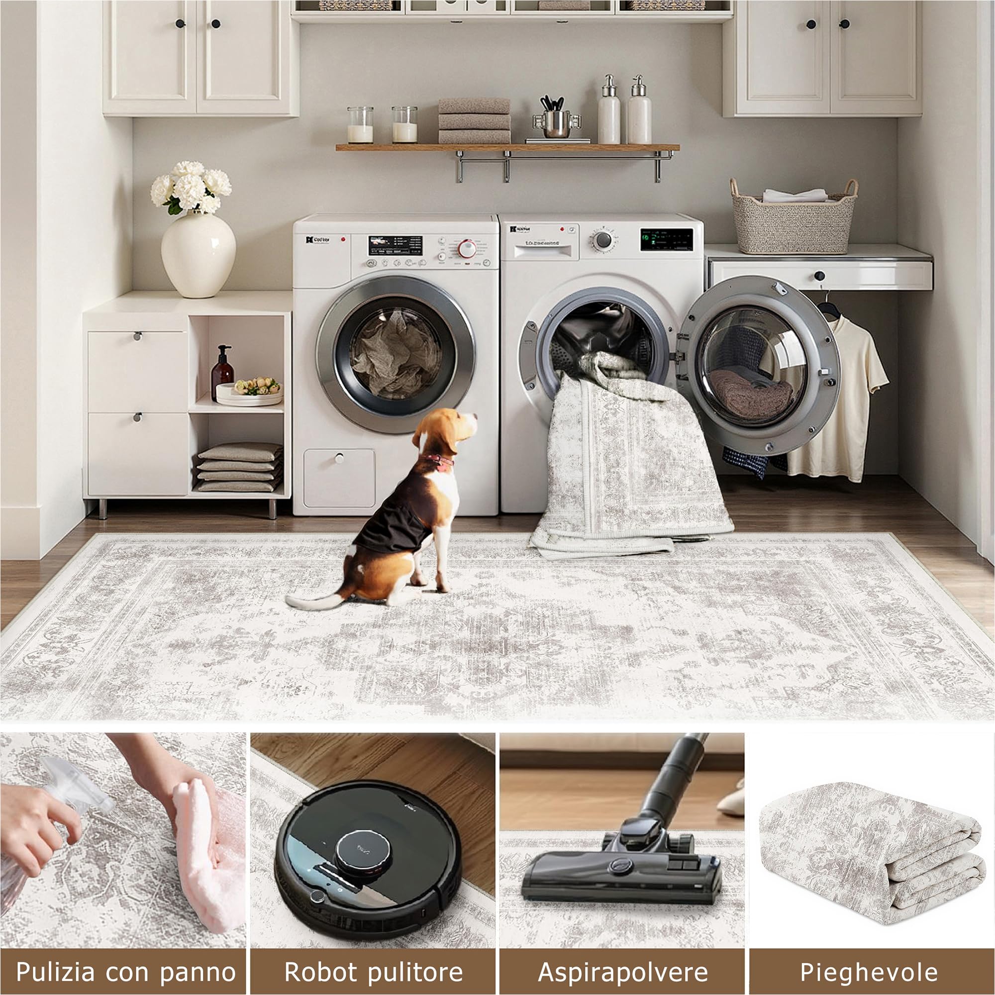 HUGEAR Vintage Tappeto Salotto Grigio Tappeti 240x300cm Soggiorno Antiscivolo Lavabile in Lavatrice Tapette Camera da Letto Sala Ufficio Bambina Bambino Pelo Corto Grande Carpet
