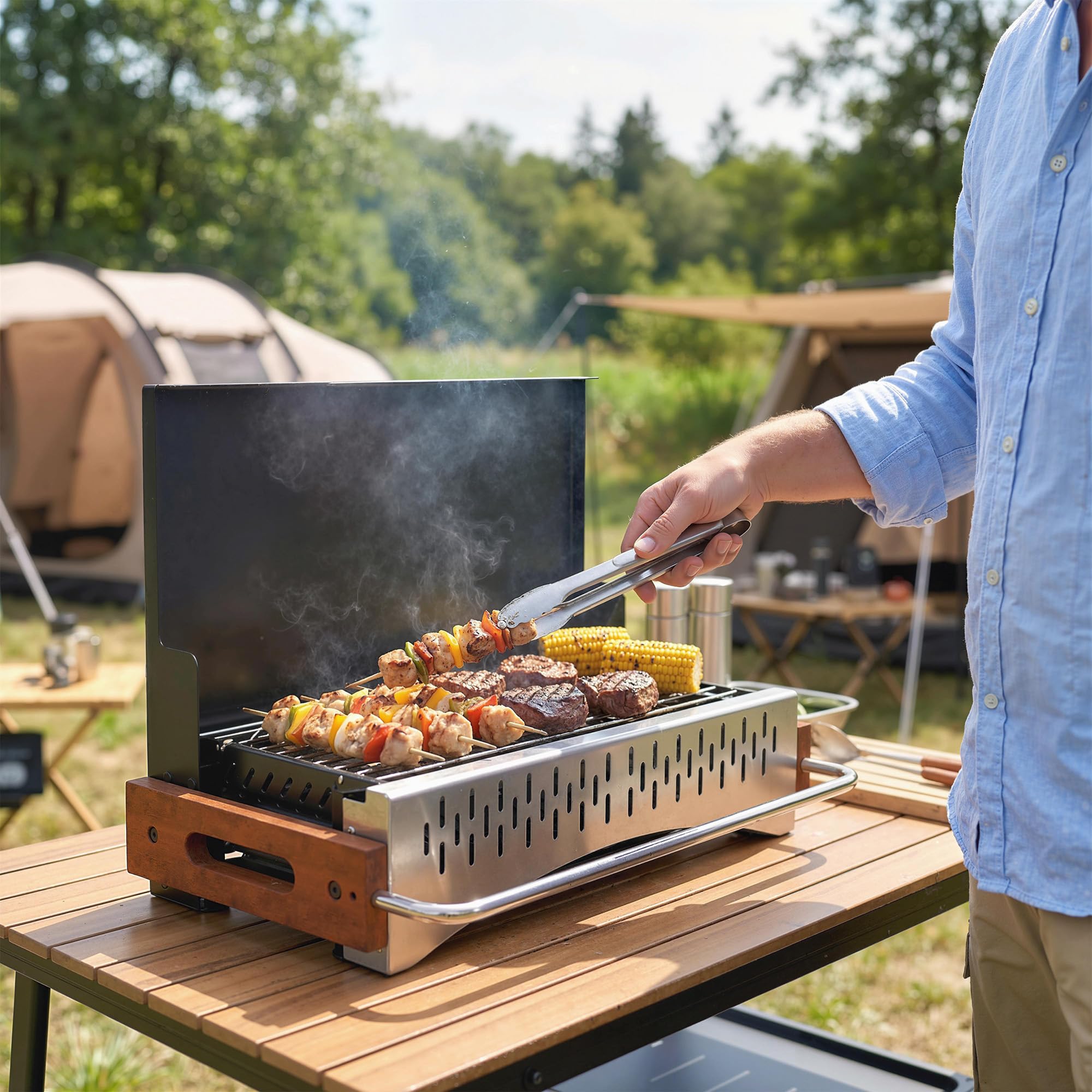 Outsunny Barbecue Portatile a Carbone, Griglia Pieghevole con Vaschetta Rimovibile per Campeggio, Picnic, Feste in Giardino, Nero
