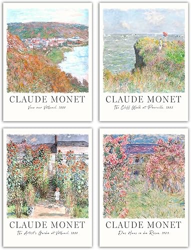 Miniatura 7 de Claude Monet - Juego de 4 pinturas artísticas famosas obras de arte de pared para dormitorio, póster de arte impresionista  Pósteres estéticos