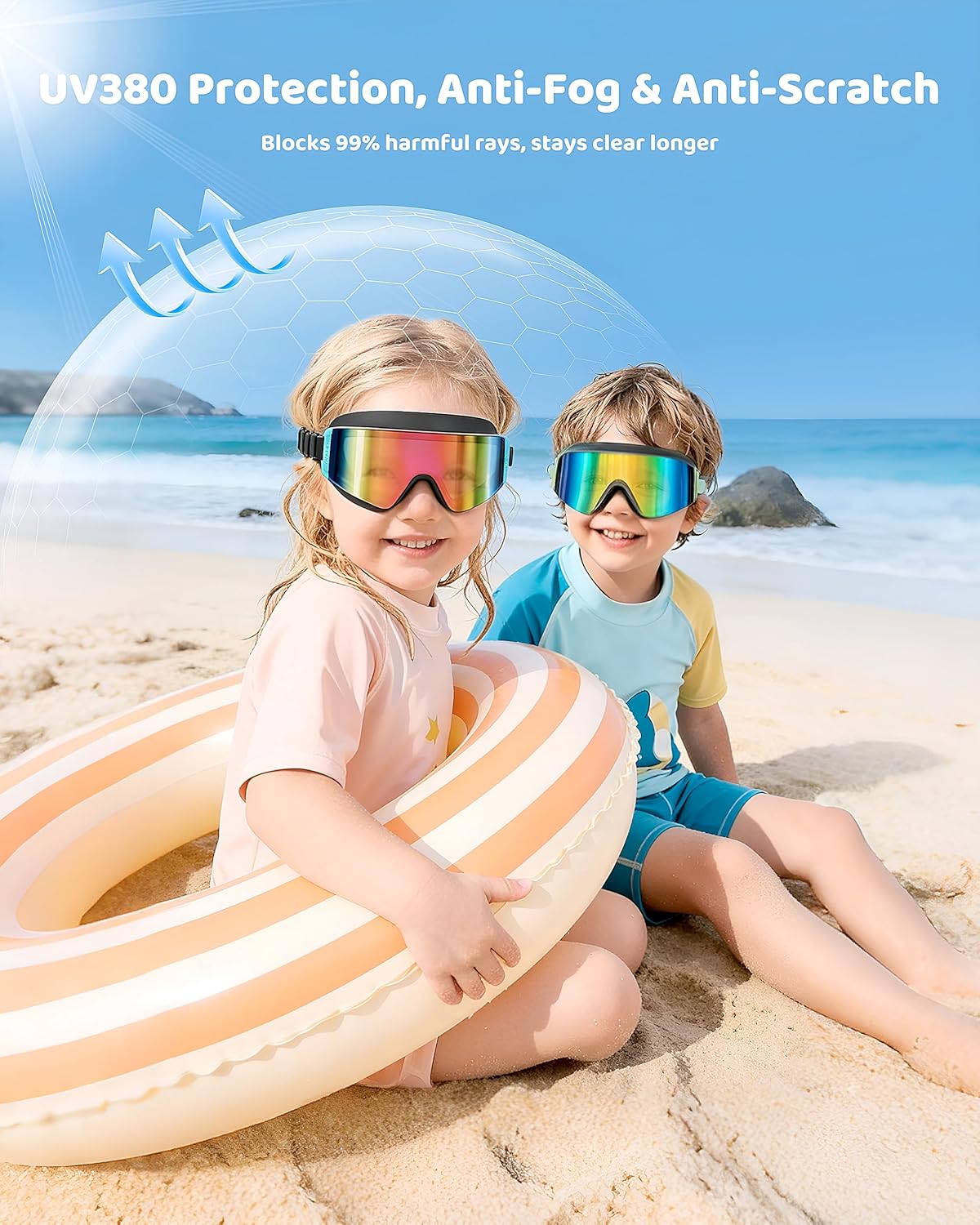 Aegend Kids Swim Goggles 2 Pack – Large Frame Anti Fog Soft Silicone Leak Proof UV Protection for Boys Girls Age 3-15