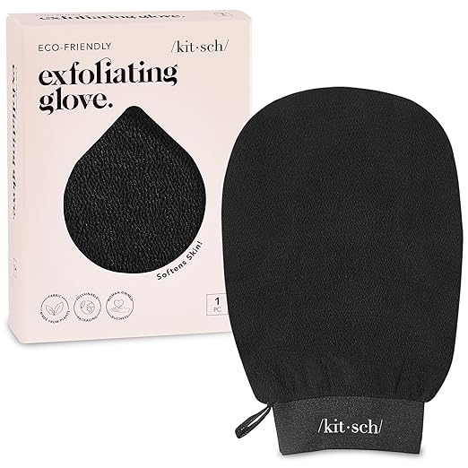 Kitsch Exfoliating Glove – Korean Exfoliating Mitt & Deep Exfoliating Body Scrubber for Shower, Bath | Body Exfoliator, Dead Skin Remover | Skin Care for Smooth, Renewed Skin - 1pc, Black