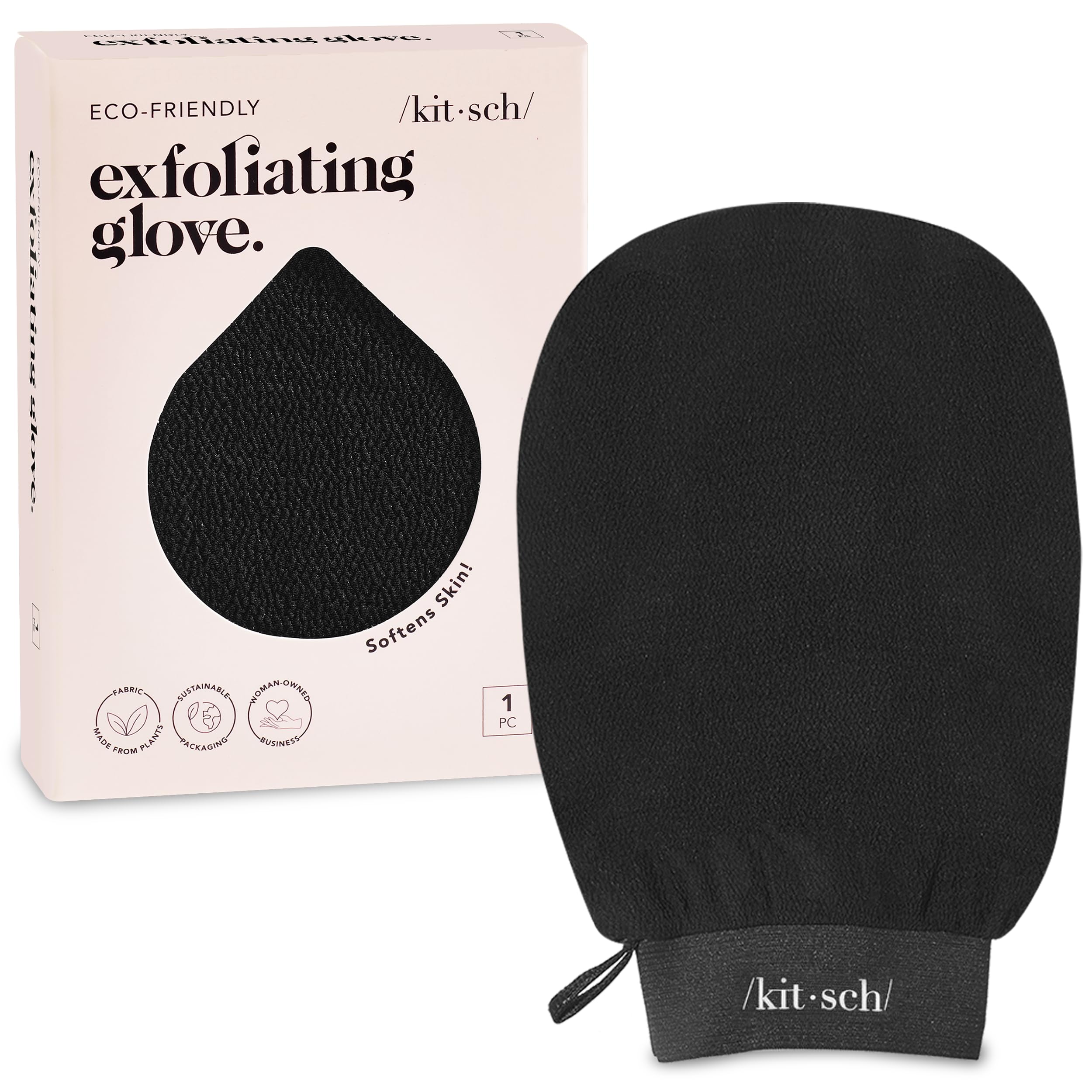 Kitsch Exfoliating Glove – Korean Exfoliating Mitt & Deep Exfoliating Body Scrubber for Shower, Bath | Body Exfoliator, Dead Skin Remover | Skin Care for Smooth, Renewed Skin - 1pc, Black