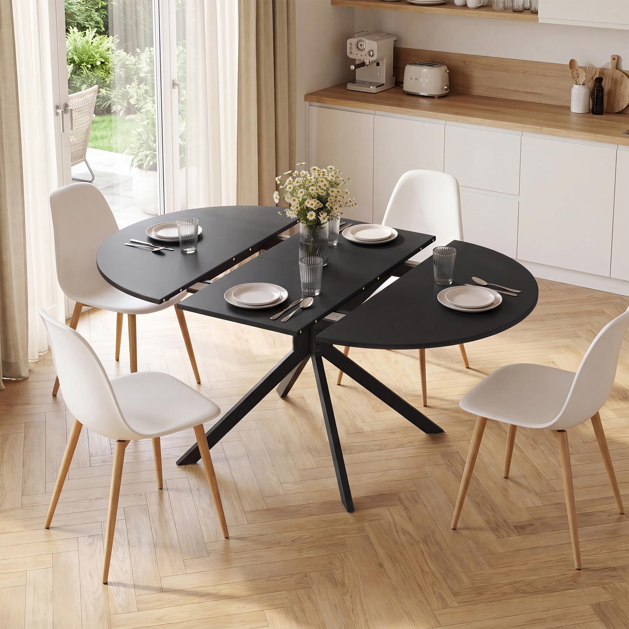 APICIZON Table Ronde Extensible, Table a Manger Ronde pour 4 à 6 Personnes
