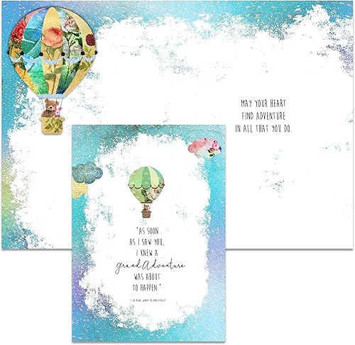 Miniatura 6 de Smiling Wisdom - Tarjeta de felicitación con texto en inglés "I Knew a Grand Adventure Was About to Happen" y globo aerostático con juego de regalo