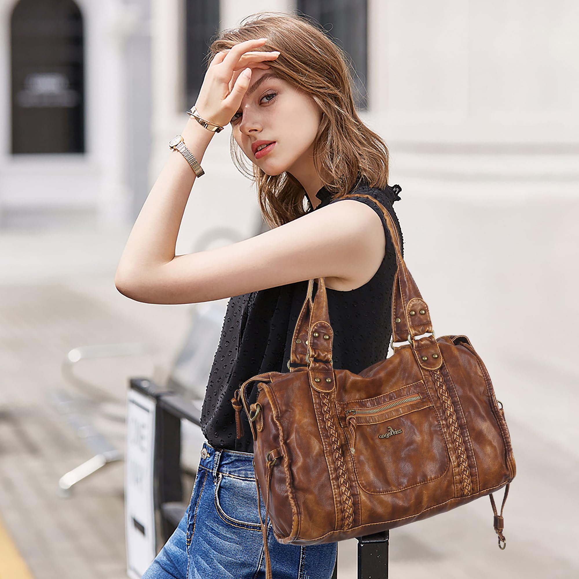 Angel Kiss Sacs Hobo pour femme en cuir végétalien, grand sac à main fourre-tout, sac à bandoulière