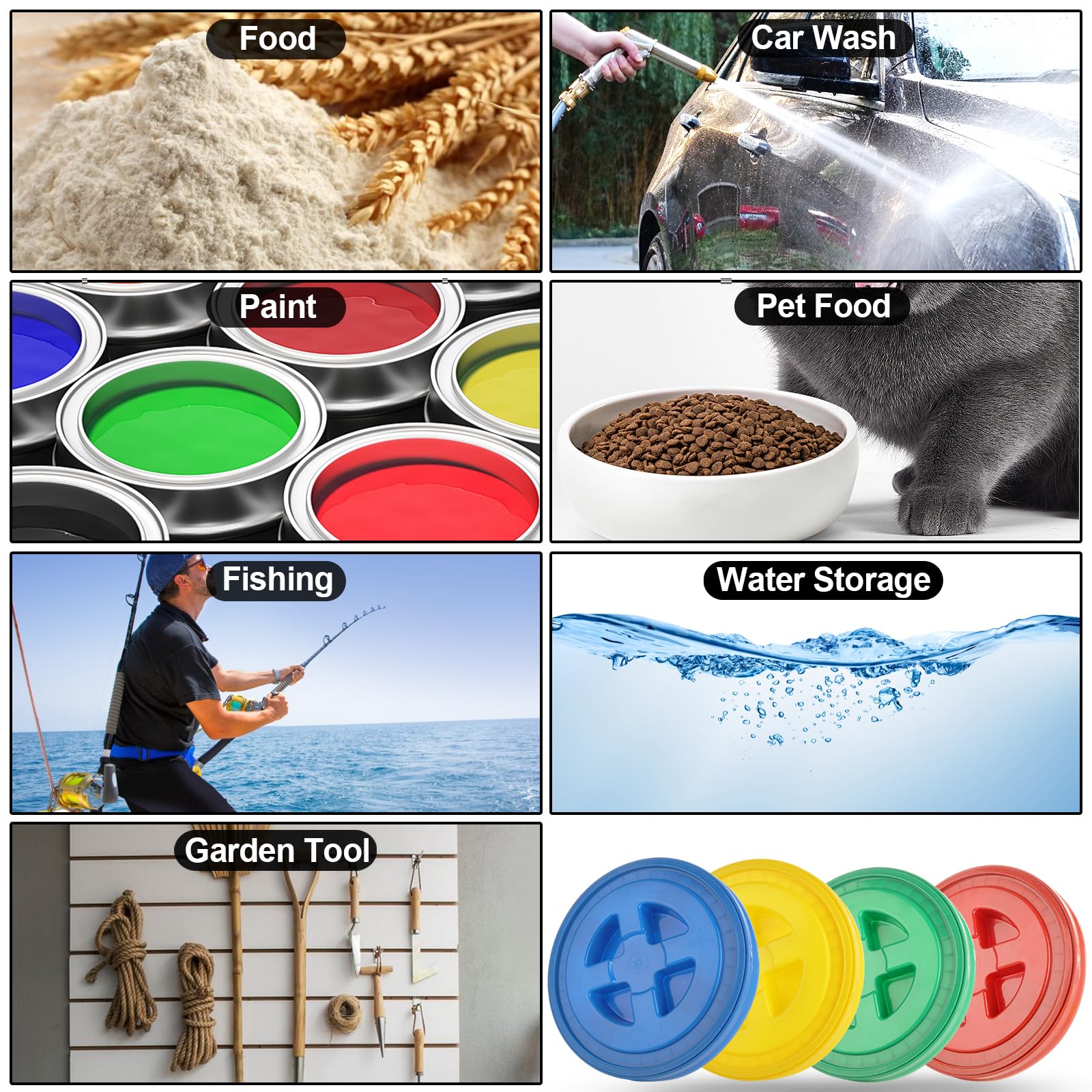 4 coperchi a prova di perdite da 5 galloni in plastica per uso alimentare, coperchi con chiusura a vite, coperchio a vite per secchio per animali domestici, mangiatoie per polli e vernici, compatibili