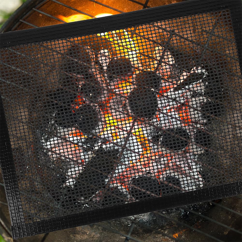 Alfombrilla para Parrilla de Barbacoa Negra 3piezas Malla Ptfe | Fibra de Vidrio Recubrimiento Ptfe, Fácil de Limpiar y Resistente a Altas Temperaturas, para Picnic Exterior y Reuniones