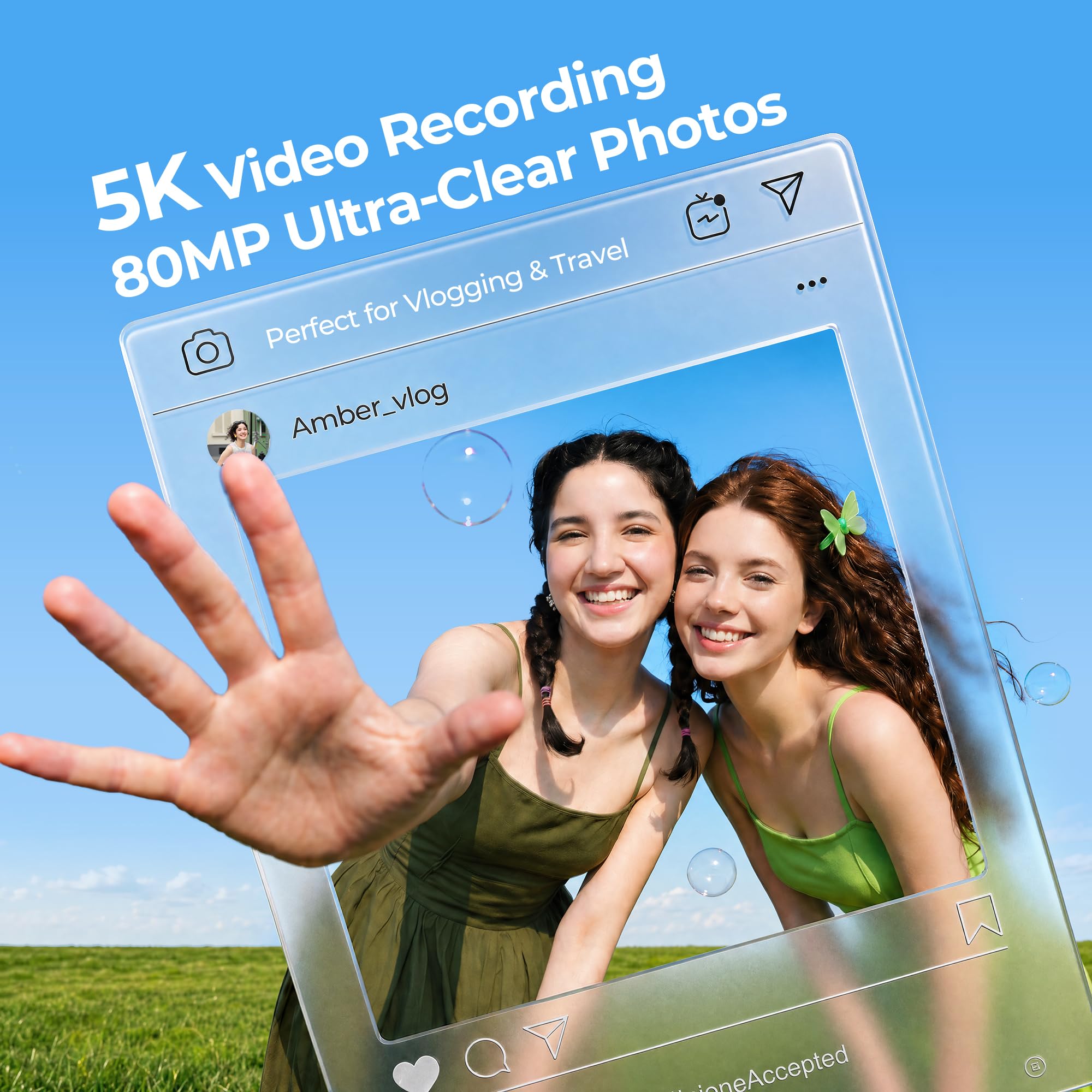 Fotocamera digitale 5K WiFi e fotocamera fotografica 80 MP, fotocamera vlogging per YouTube con messa a fuoco automatica, schermo pieghevole da 3" a 180°, zoom digitale 18x, fotocamera da viaggio per