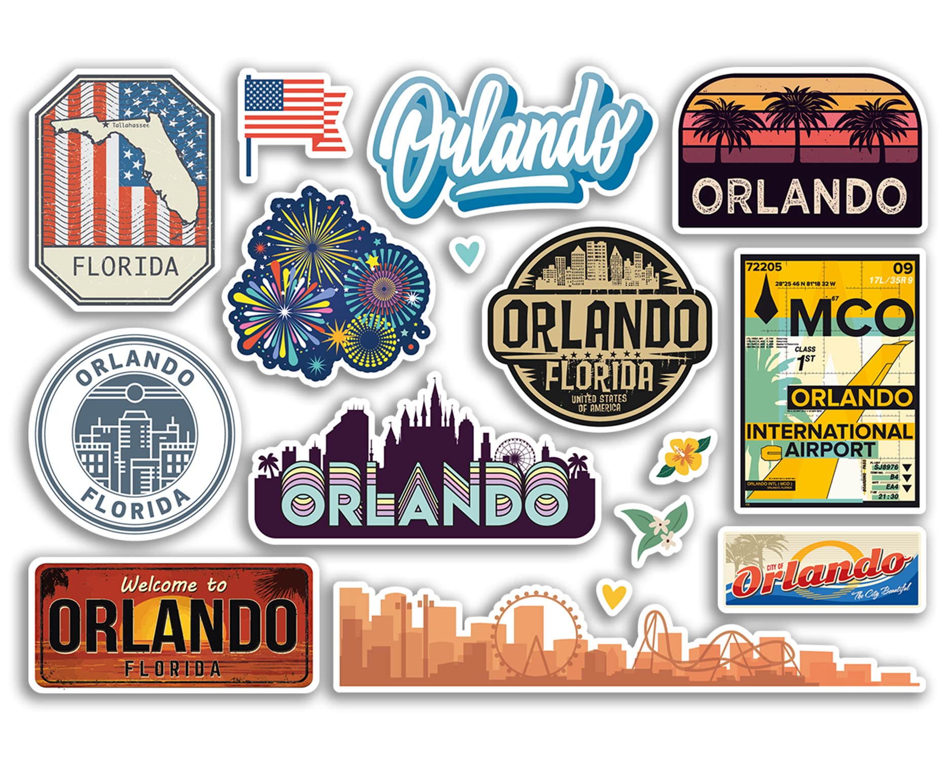 A5 Sticker Sheet Orlando Landmarks Vinyl Stickers - Florida America States USA American Airport Stamps Skyline Flag Map Travel Holiday Scrapbooking City Luggage #79147