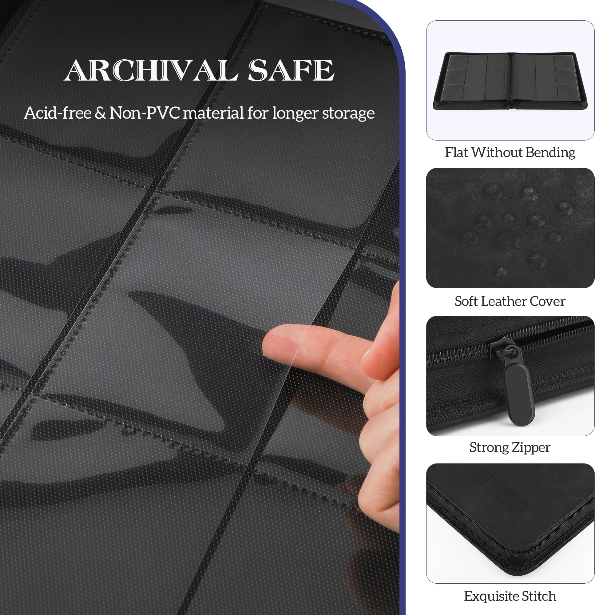 TCGUARD Album de Cartes à Collectionner pour Jusqu'à 540 Cartes, 9 Côtés - Fermeture Éclair - Reliure pour Cartes à Collectionner - MTG - Pour Cartes à Jouer, Cartes de Sport, Yugioh, etc. Noir
