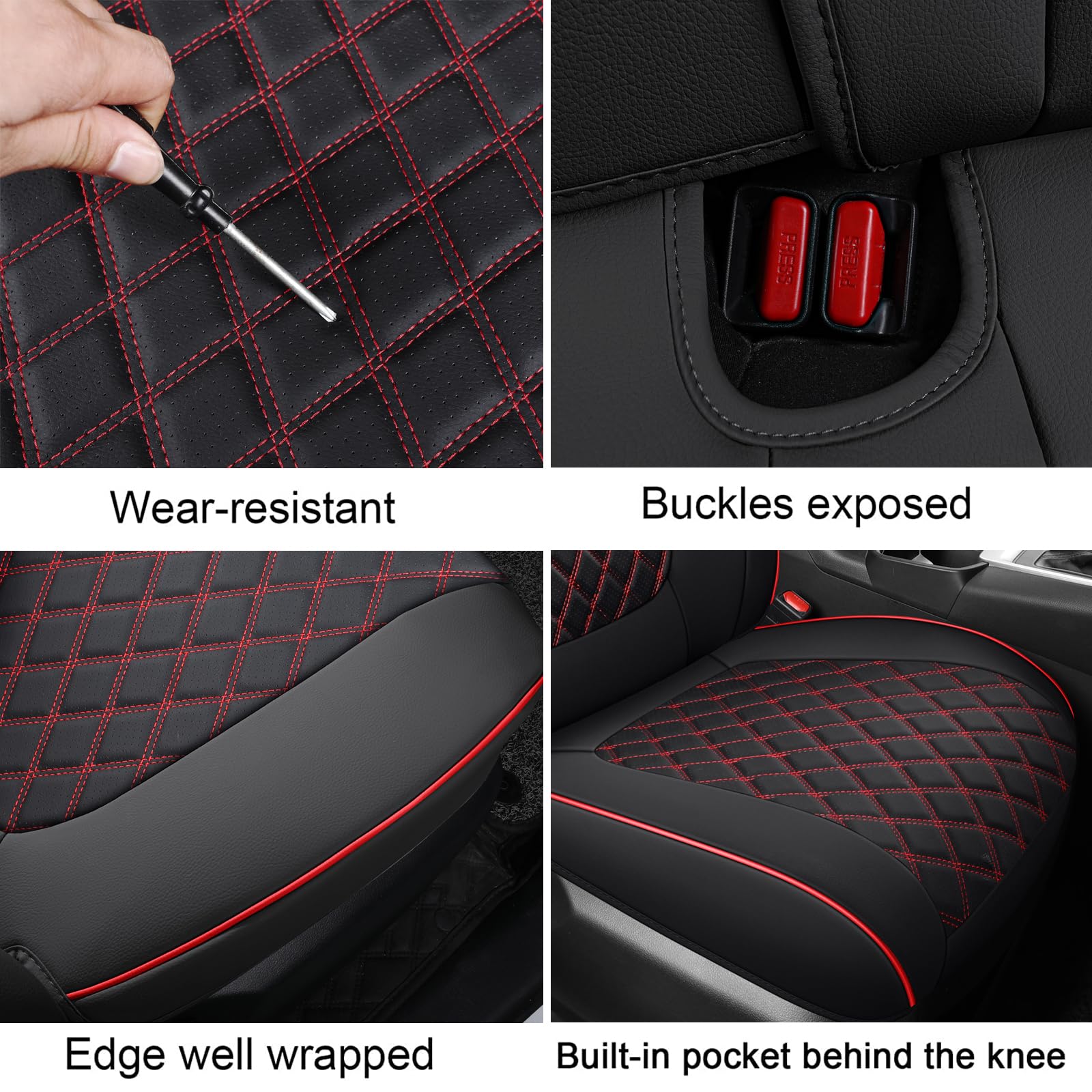 MIROZO Car Seat Covers for Toyota Rav4, Leather Rav4 Seat Covers Compatible with 2019 2020 2021 2022 2023 2024 2025 Toyota RAV4 Hybrid LE XLE Limited Seat Cover Full Set(Black and Red)